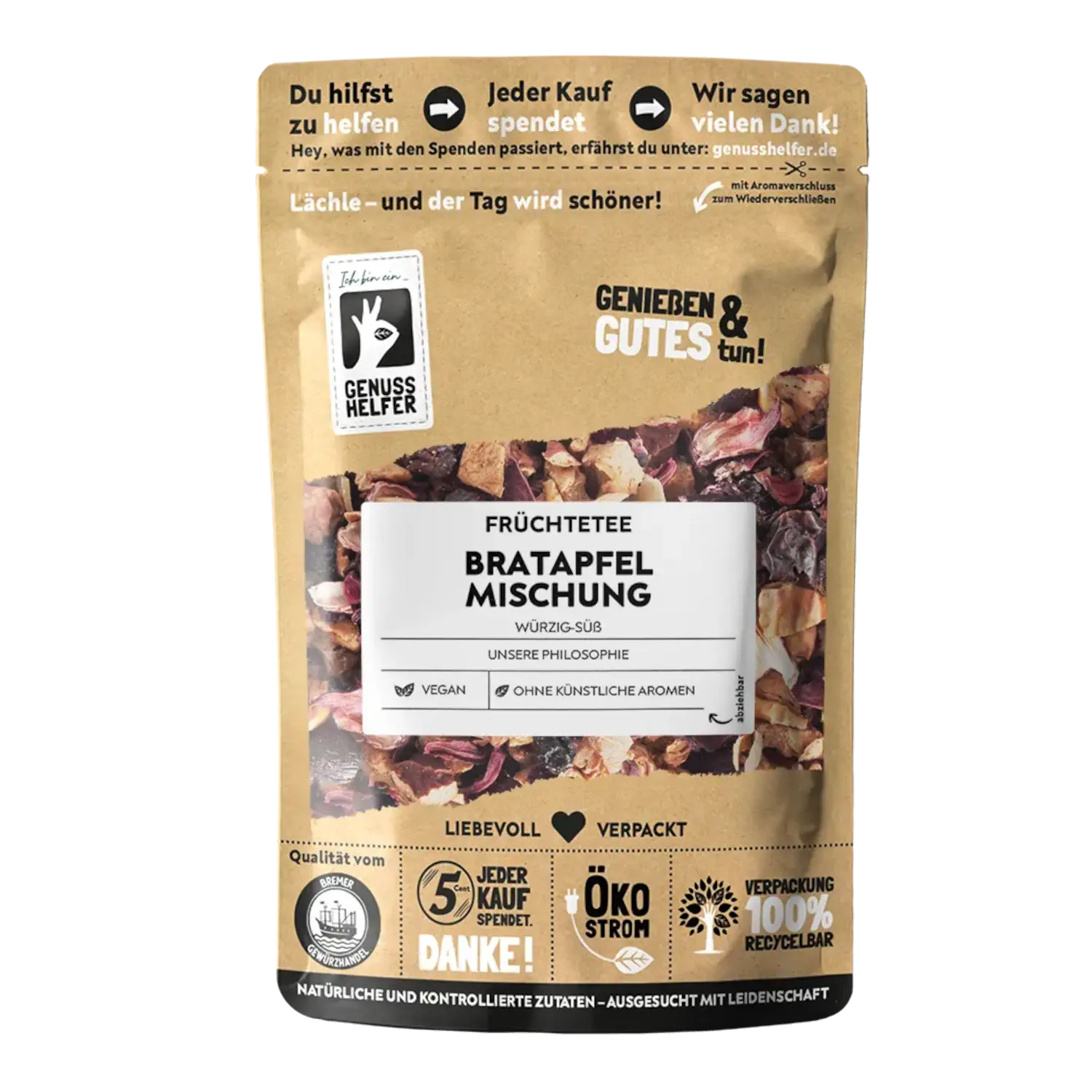 Bratapfel-Früchtetee Vorderansicht eines Beutels mit Früchtetee Bratapfel