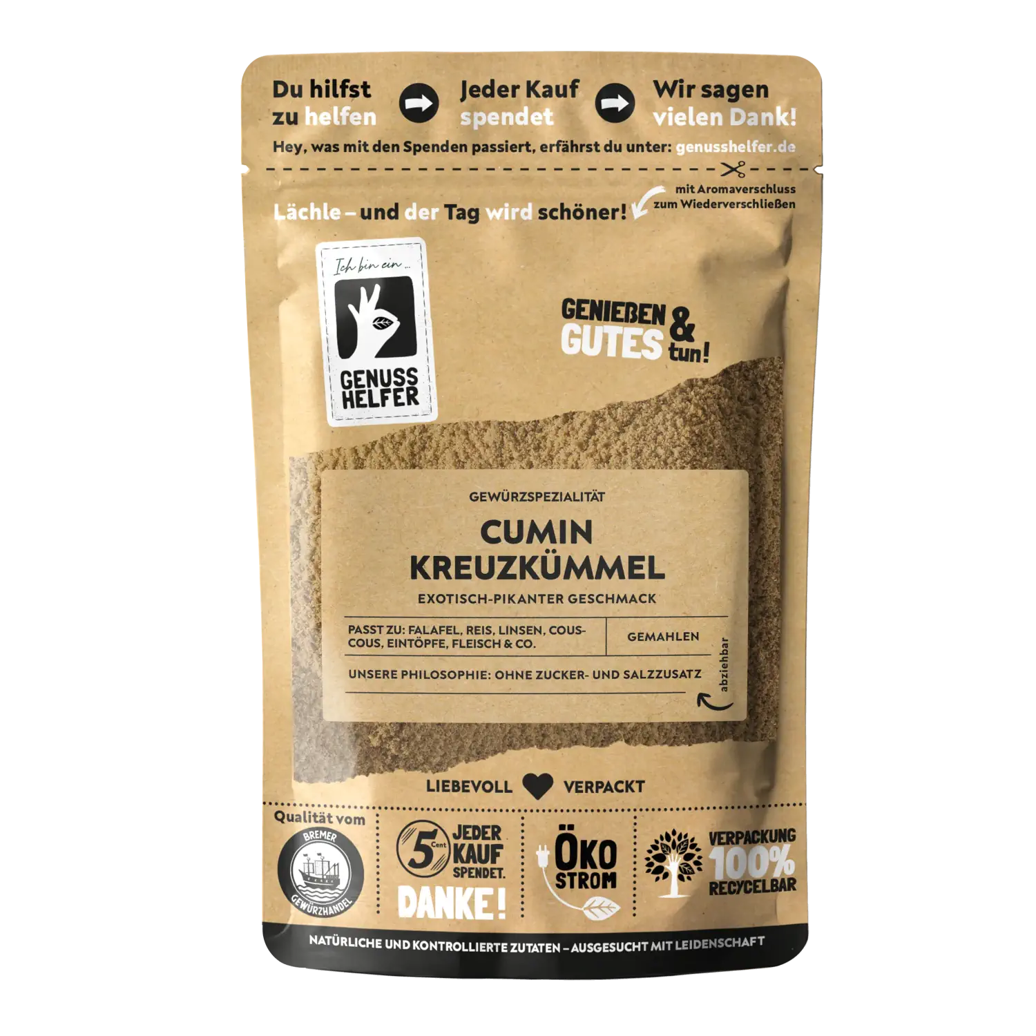 Cumin Kreuzkümmel, gemahlen Vorderansicht eines Beutels mit gemahlenem Kreuzkümmel (Cumin)