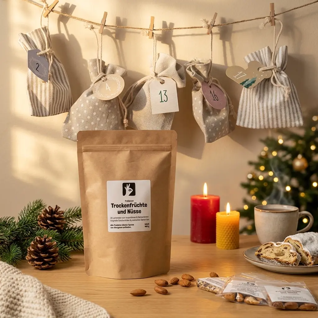Trockenfrüchte & Snacks Adventskalender-Set mit Beuteln zum Selberbasteln - Stoffbeutel Pastell