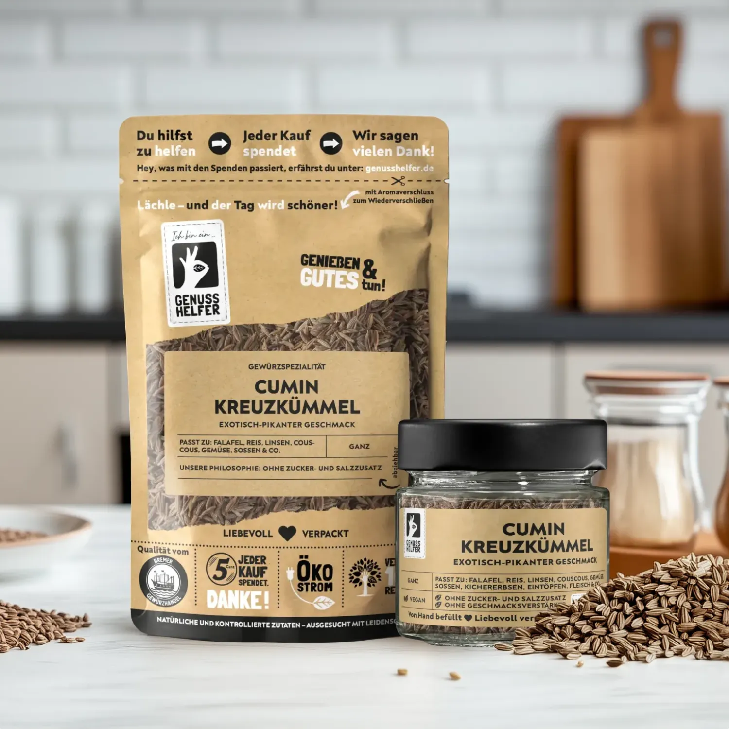 Präsentation von ganzem Kreuzkümmel (Cumin)