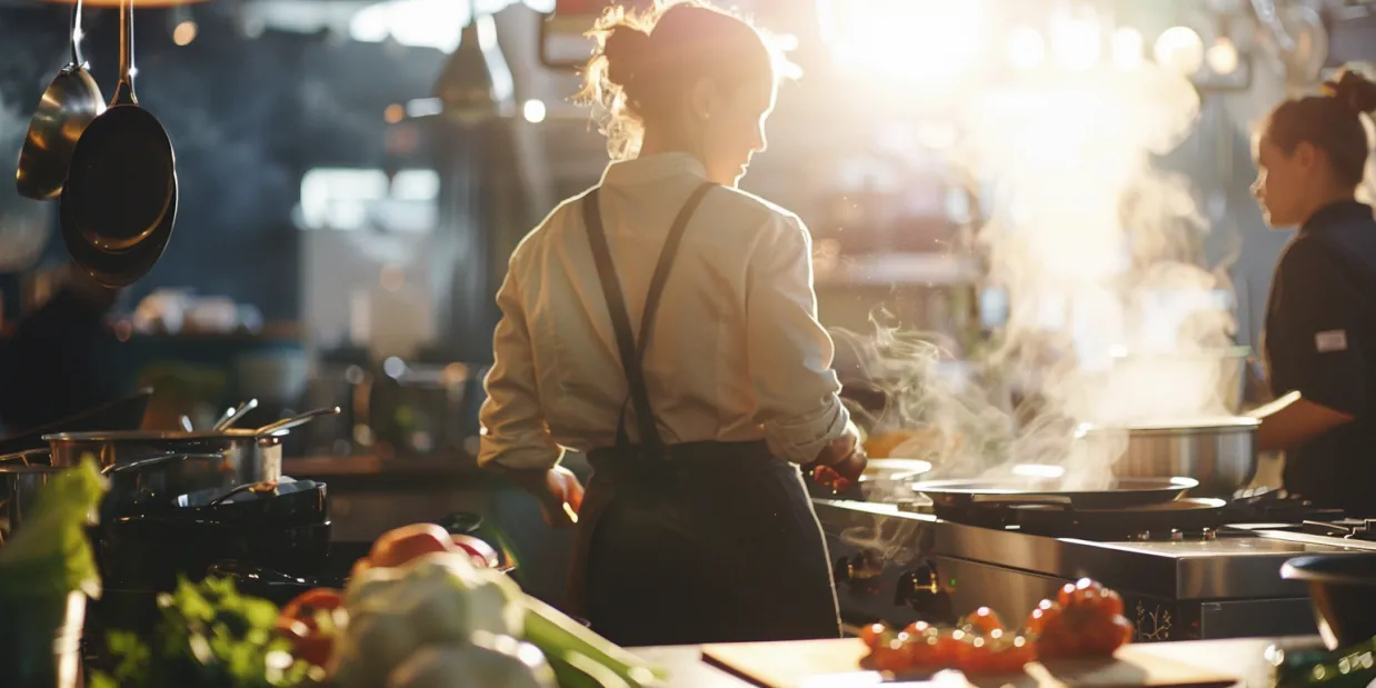 Zwei Frauen beim gemeinsamen Kochen in einer sonnendurchfluteten Küche
