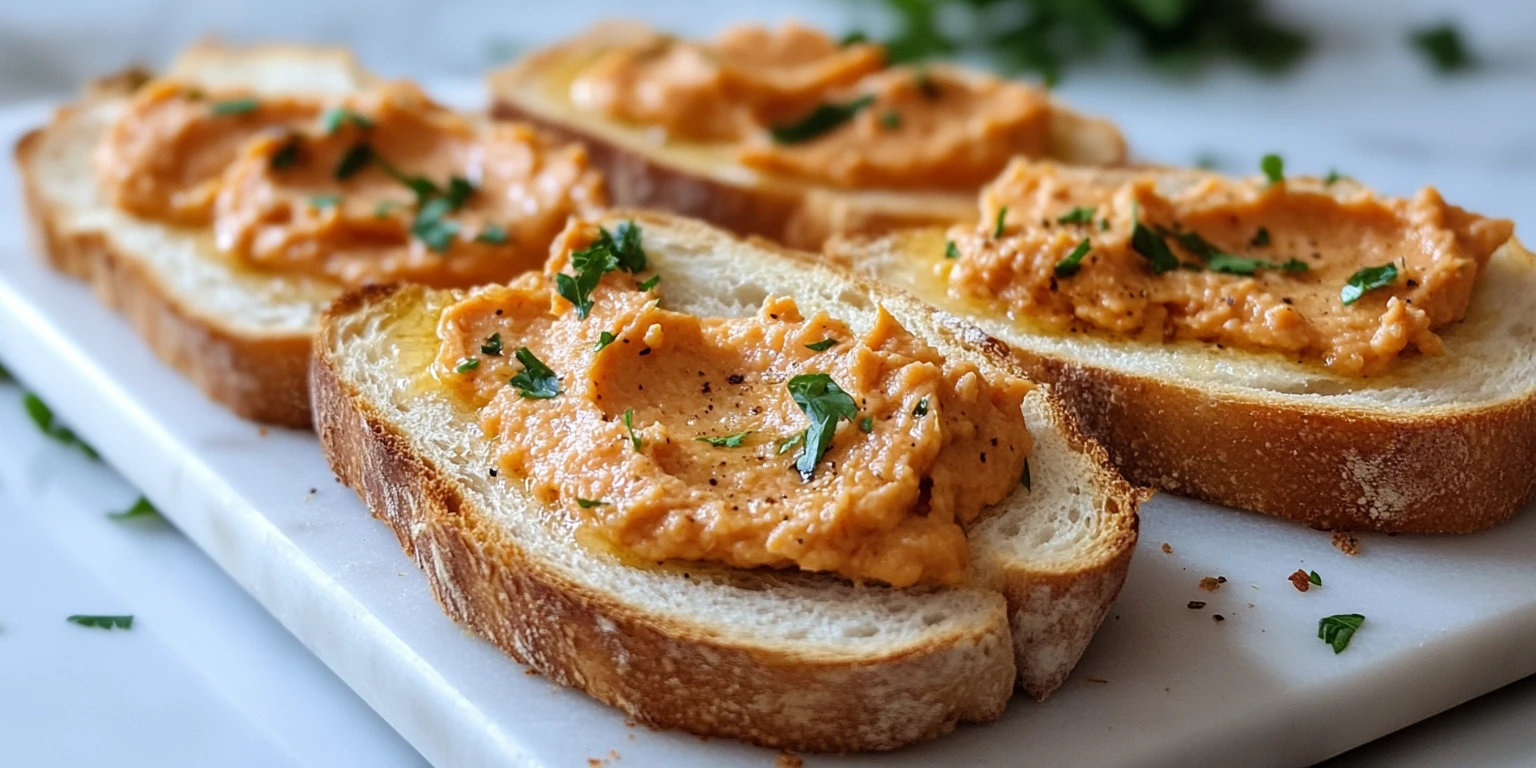 Brot mit Aufstrich und grobem Bruschetta-Gewürz serviert
