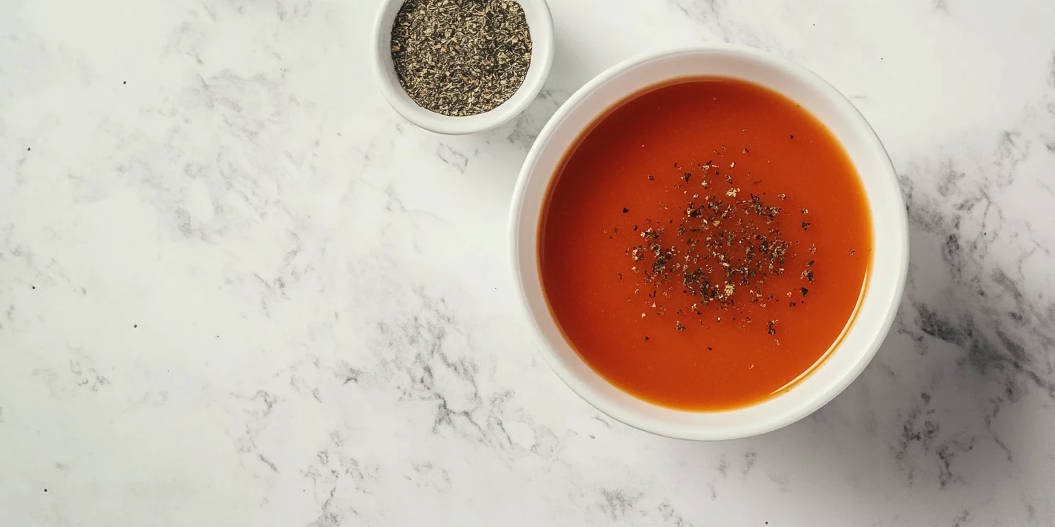 Tomatensuppe mit gerebeltem Basilikum verfeinert