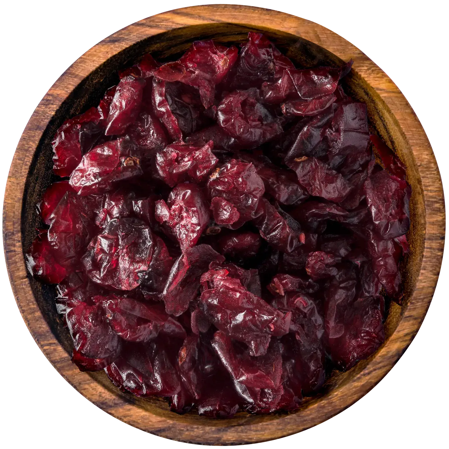 Cranberries, getrocknet Vorderansicht eines Beutels mit getrockneten Cranberries