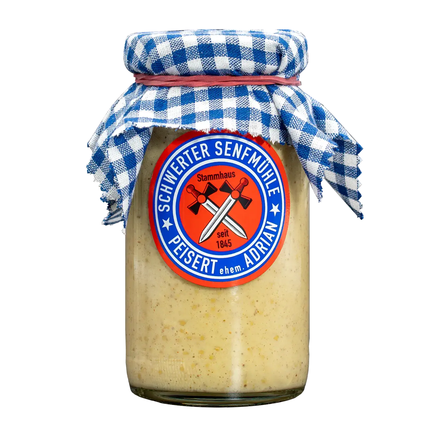 Ganzkornsenf Vorderansicht eines Glases Ganzkornsenf von der Schwerter Senfmühle