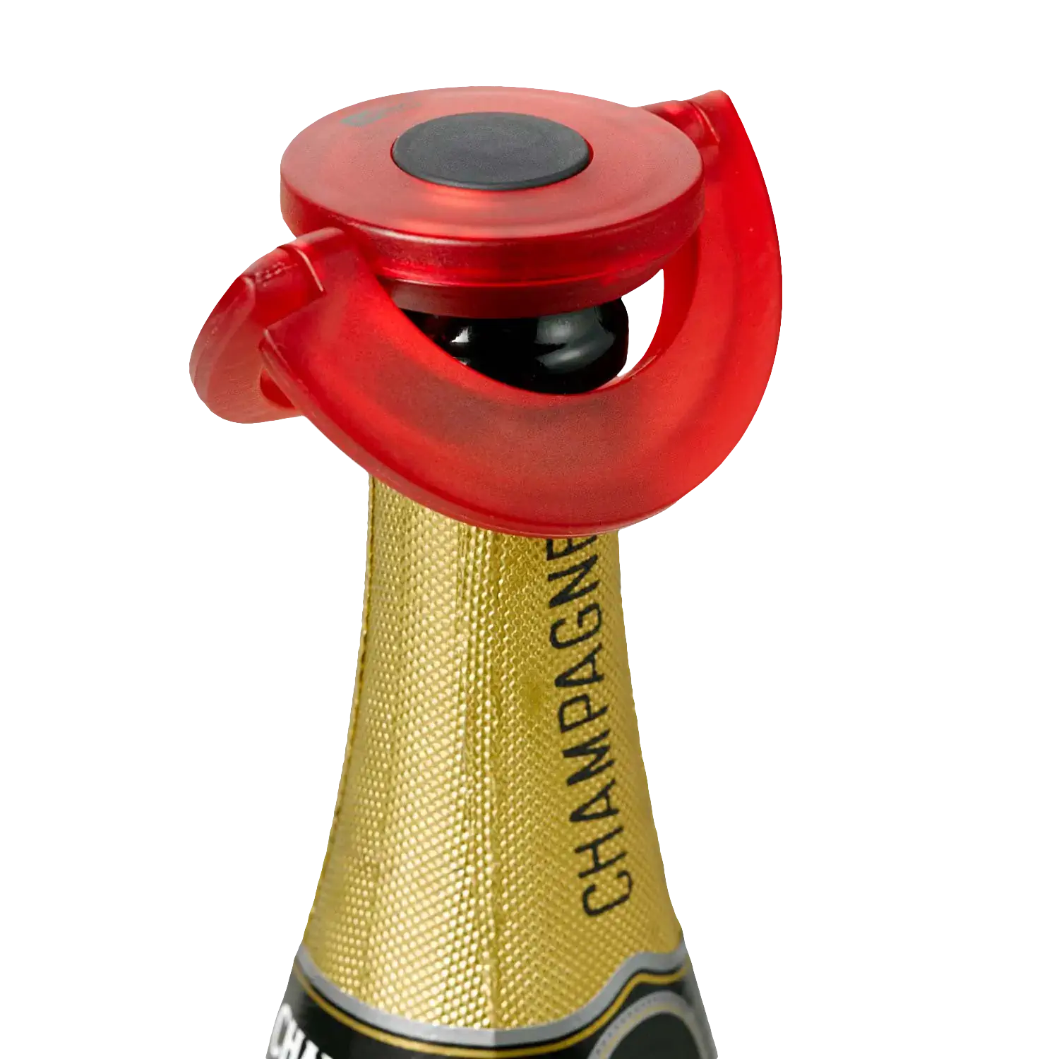 AdHoc Sekt- und Champagnerverschluss GUSTO, Rot Roter Sekt- und Champagnerverschluss „Gusto“ auf einer Flasche