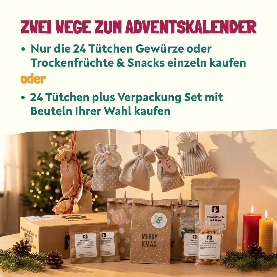 Trockenfrüchte & Snacks Adventskalender-Set mit Beuteln zum Selberbasteln - Stoffbeutel Natur
