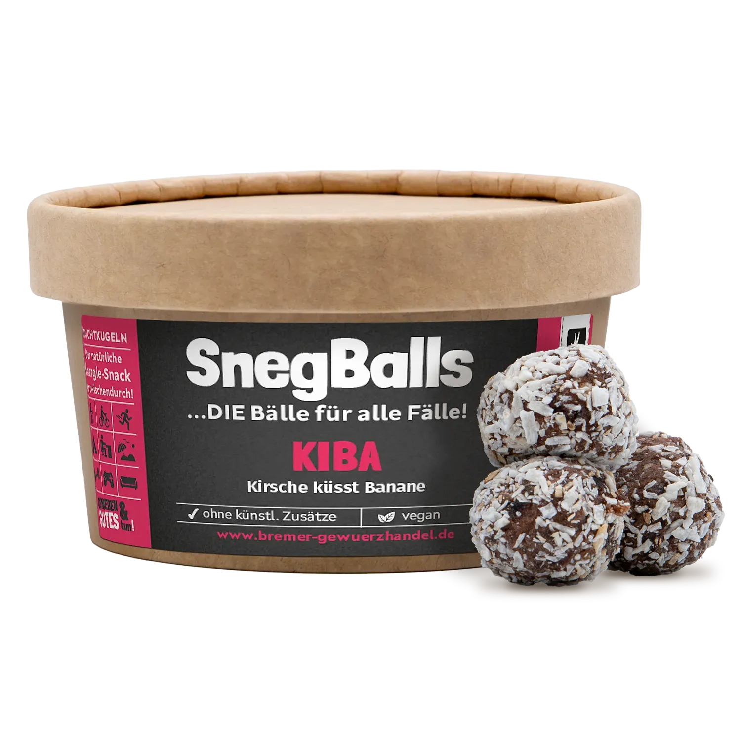 SnegBalls KiBa, Fruchtkugeln Snegballs „KiBa“ in einer Holzschale