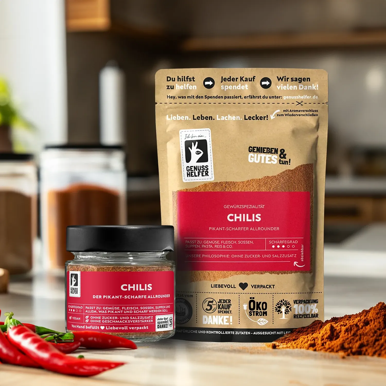 Präsentation von gemahlenem Chili