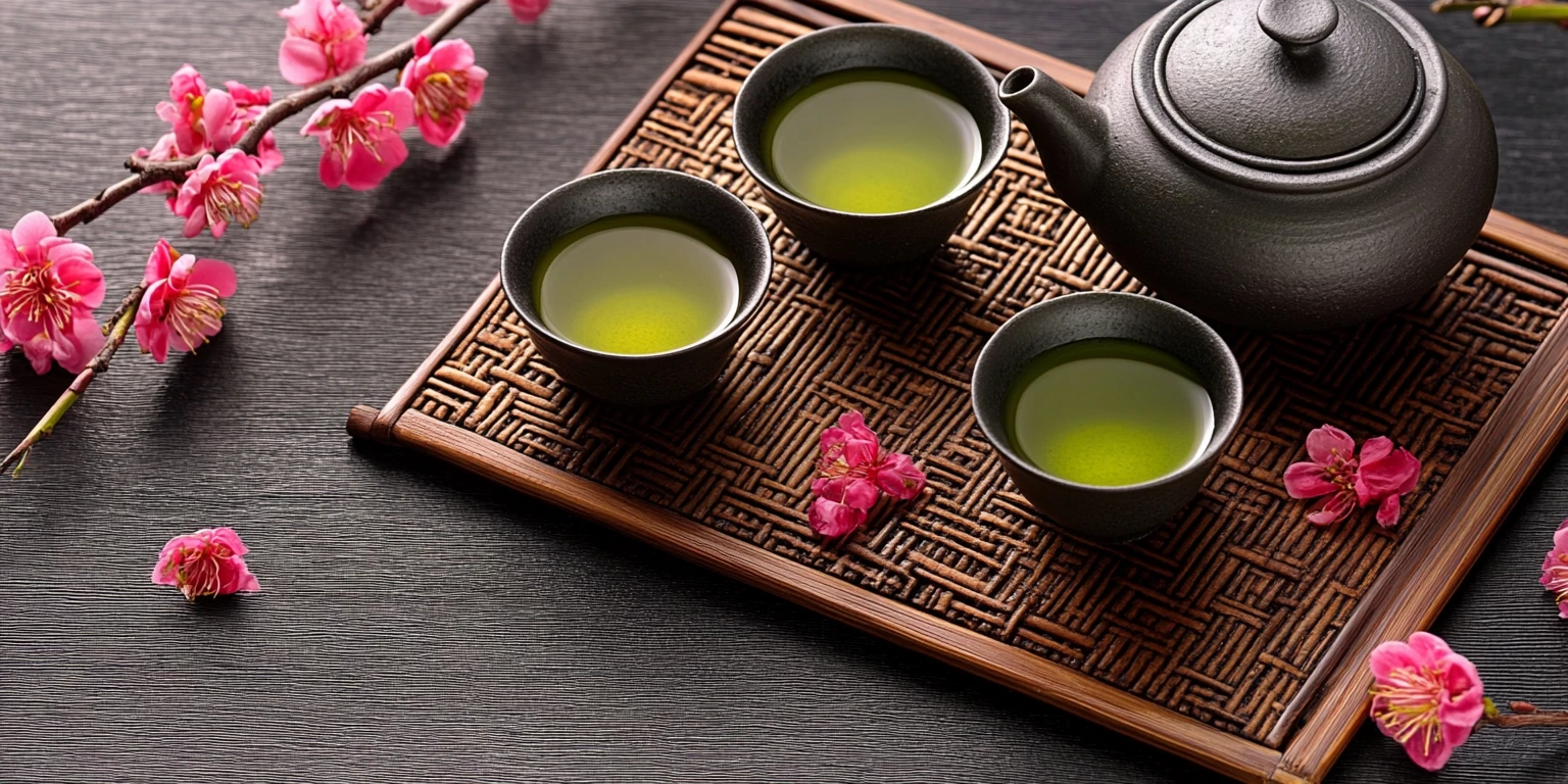 Japanisches Tee-Set mit Bio-Sencha-Tee stilvoll angerichtet