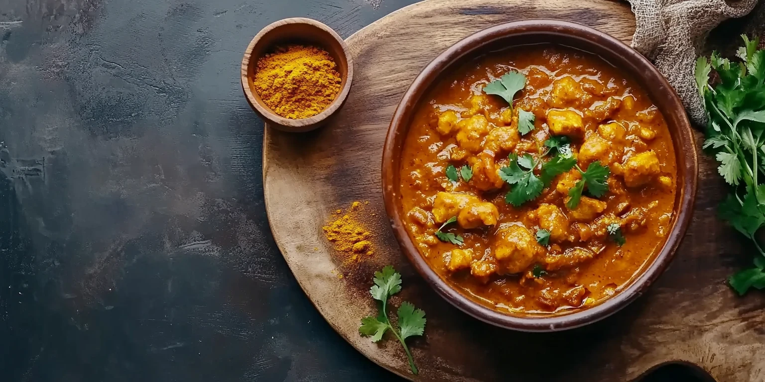 Indisches Curry Madras mit Hähnchen zubereitet