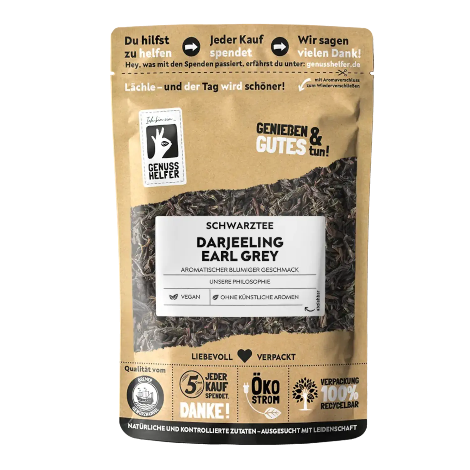Darjeeling Earl Grey Vorderansicht eines Beutels mit Darjeeling Earl Grey