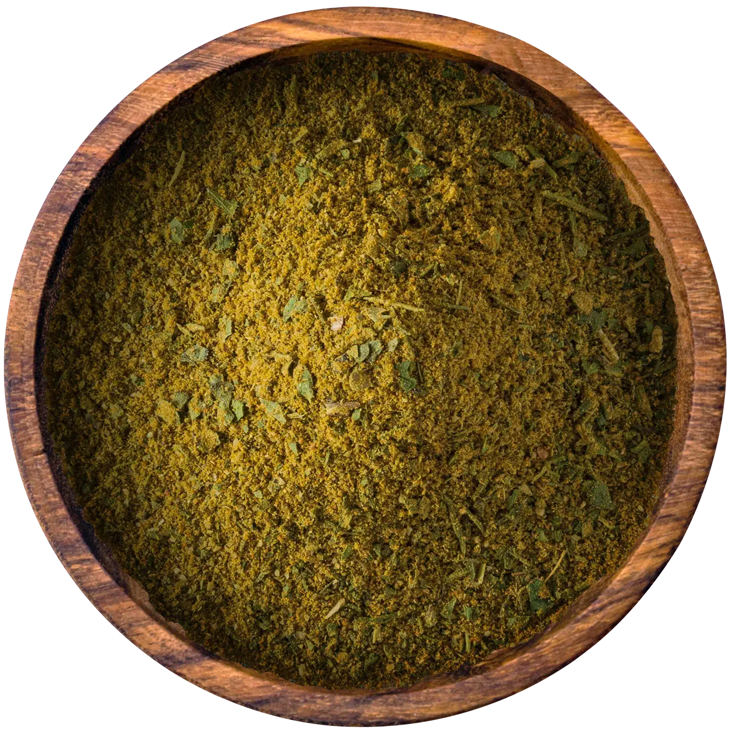 Grünes Curry, gemahlen Vorderansicht eines Beutels mit grünem Curry