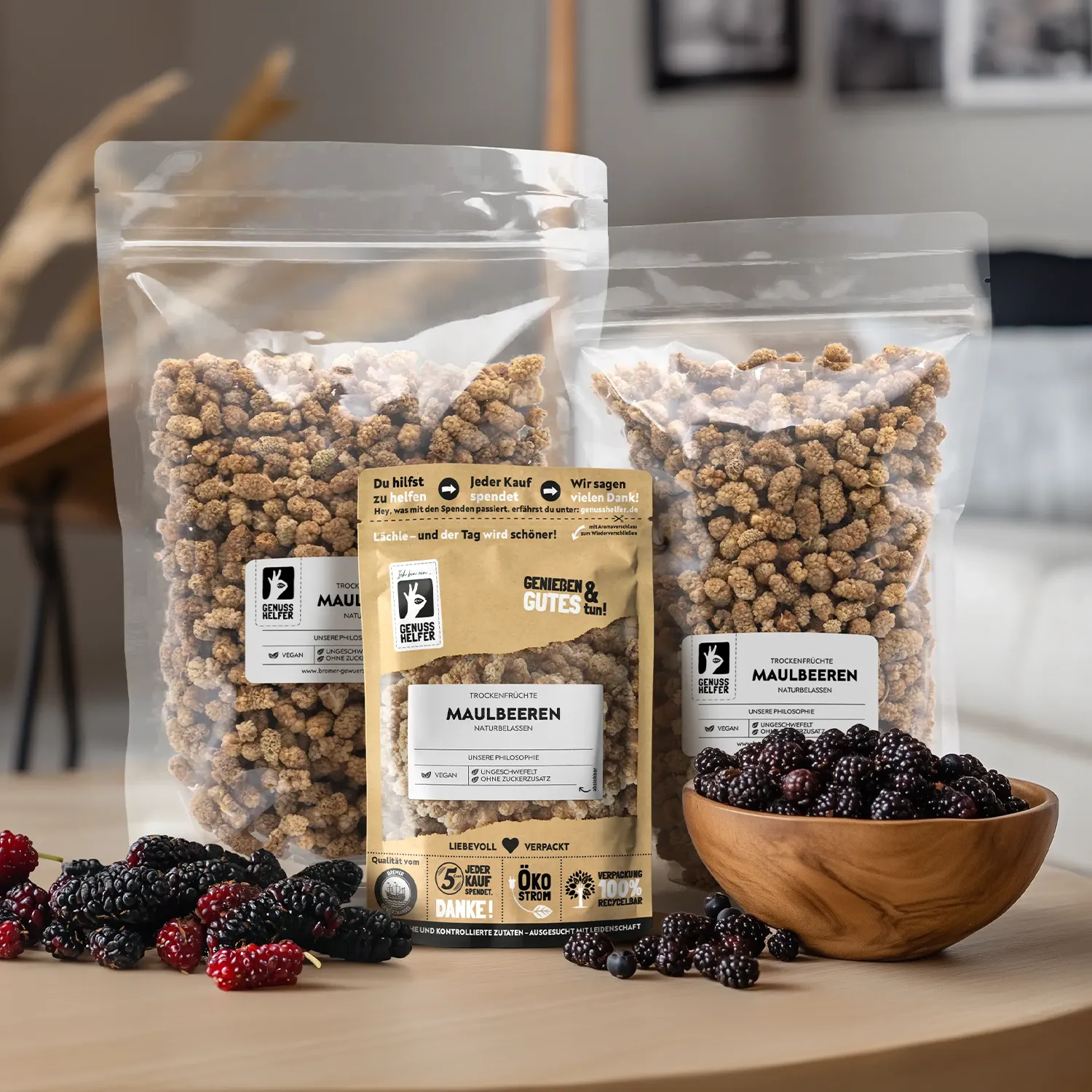 Präsentation getrockneter Maulbeeren