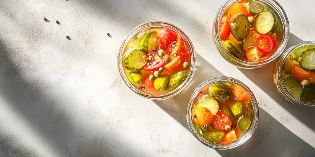 Eingelegtes Gemüse in dekorativer Kachelansicht
