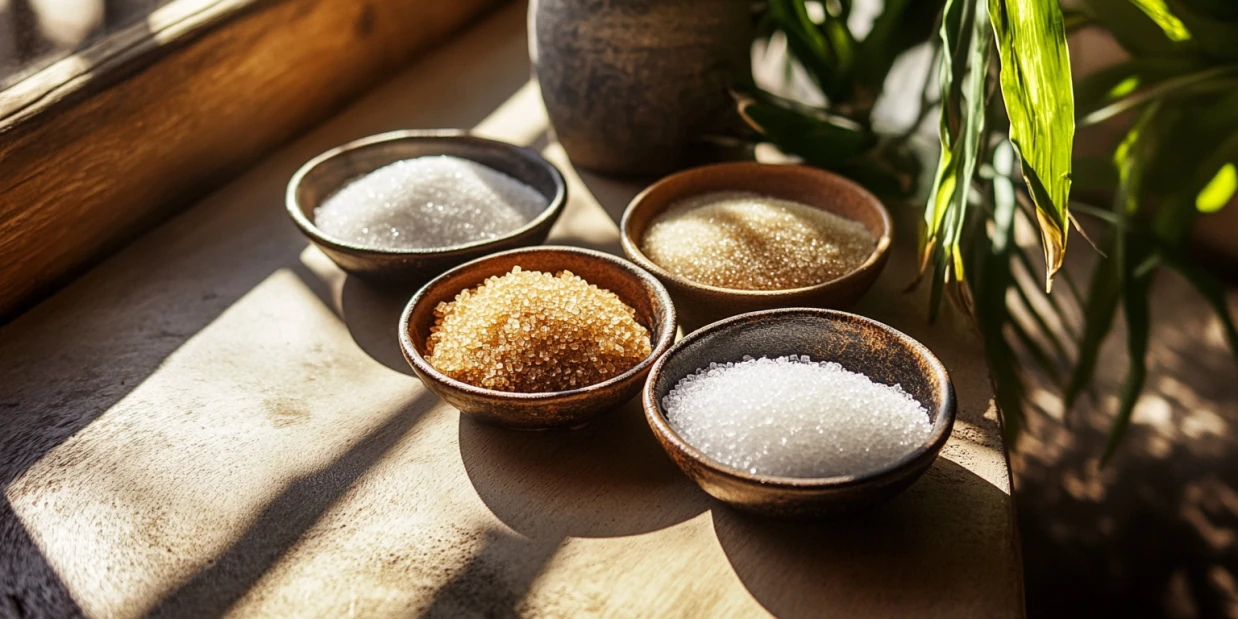 Zuckersorten in kleinen Schalen angerichtet