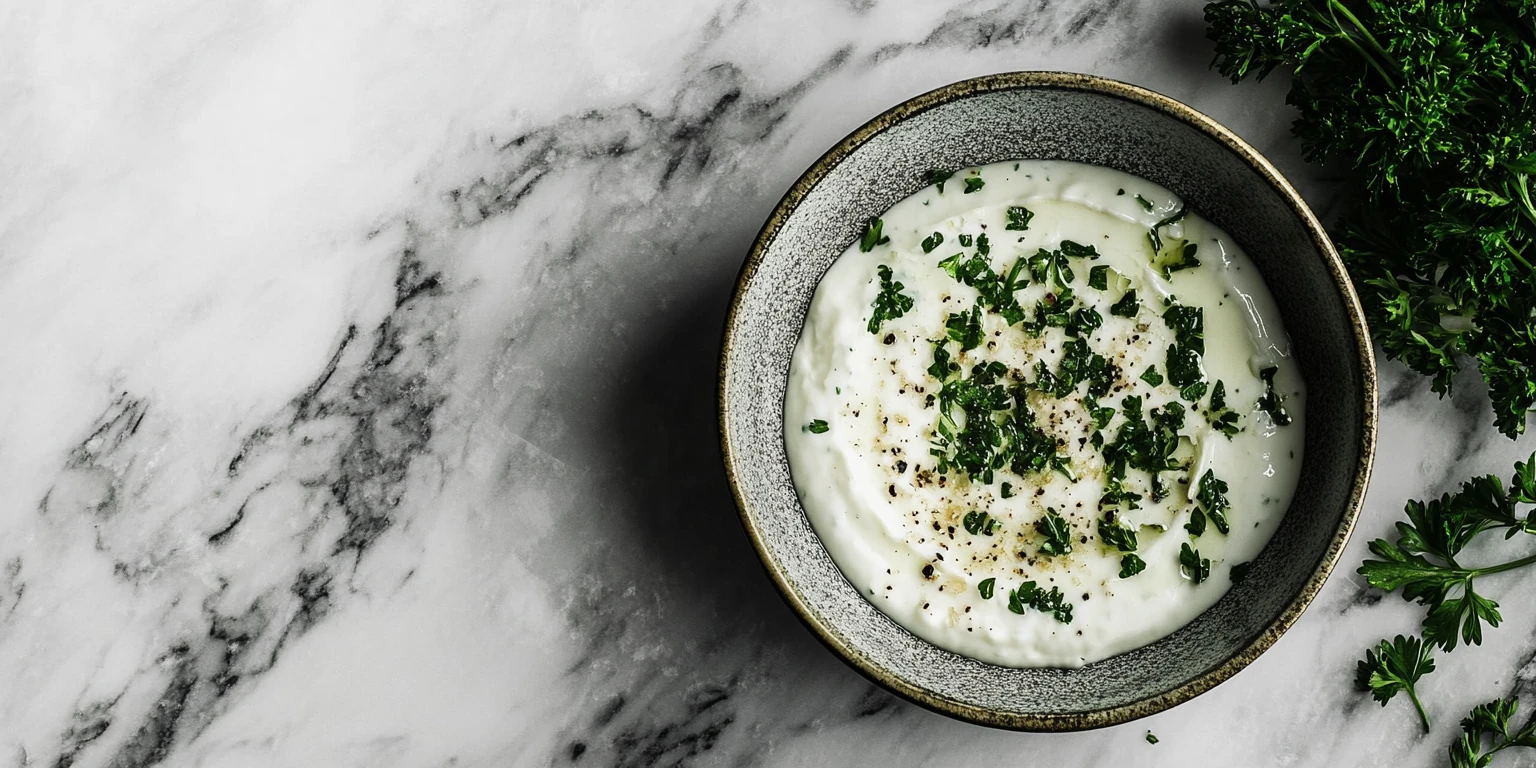 Joghurt-Sauce mit gerebelter Petersilie angerichtet
