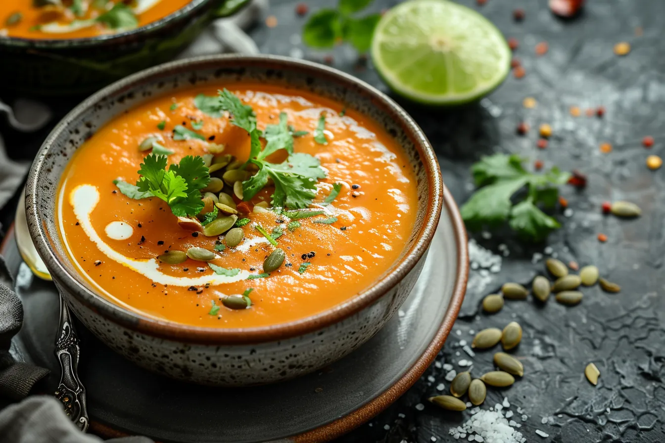Kürbissuppe mit Kokosmilch und Orangensaft Kürbissuppe mit Kokosmilch und Orangensaft