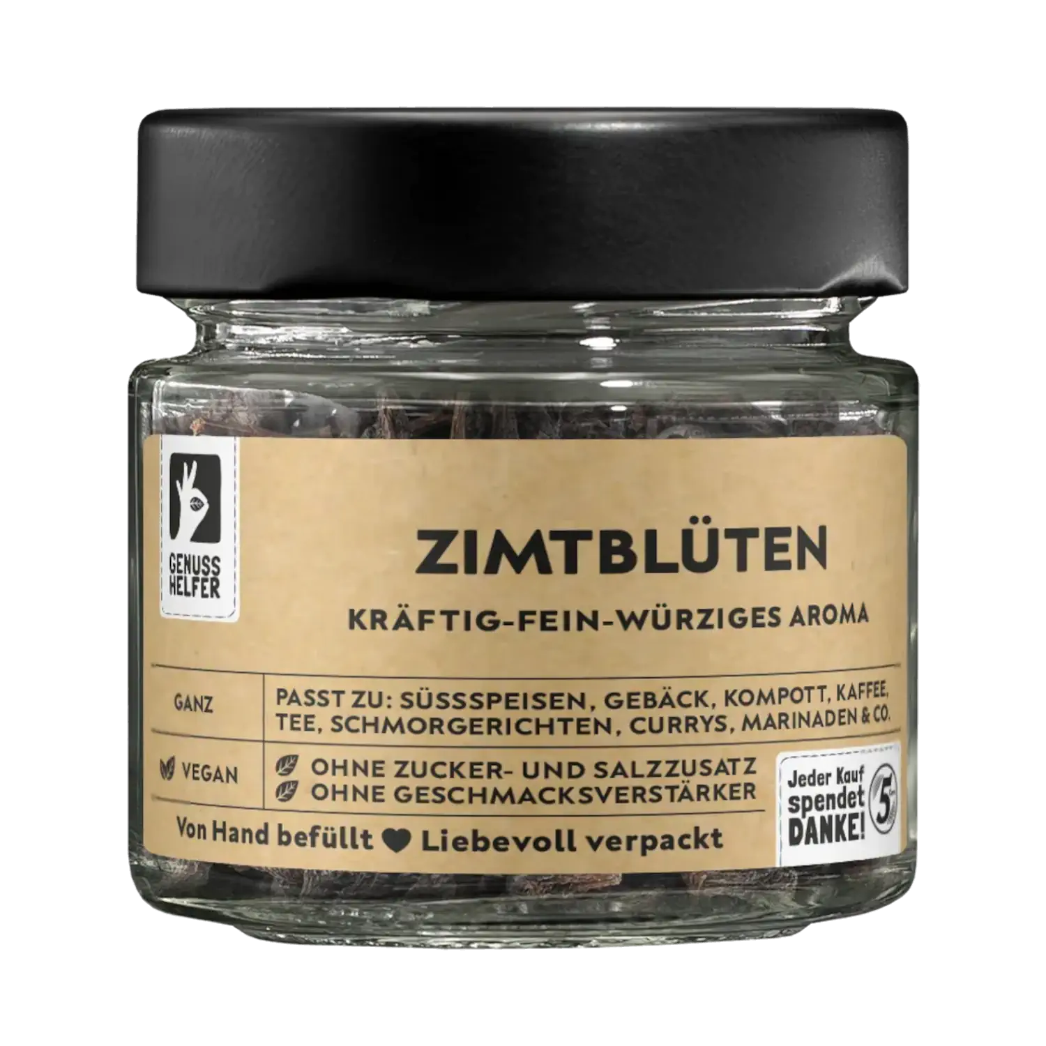Zimtblüten, ganz, im Glas Vorderansicht eines Glases mit ganzen Zimtblüten
