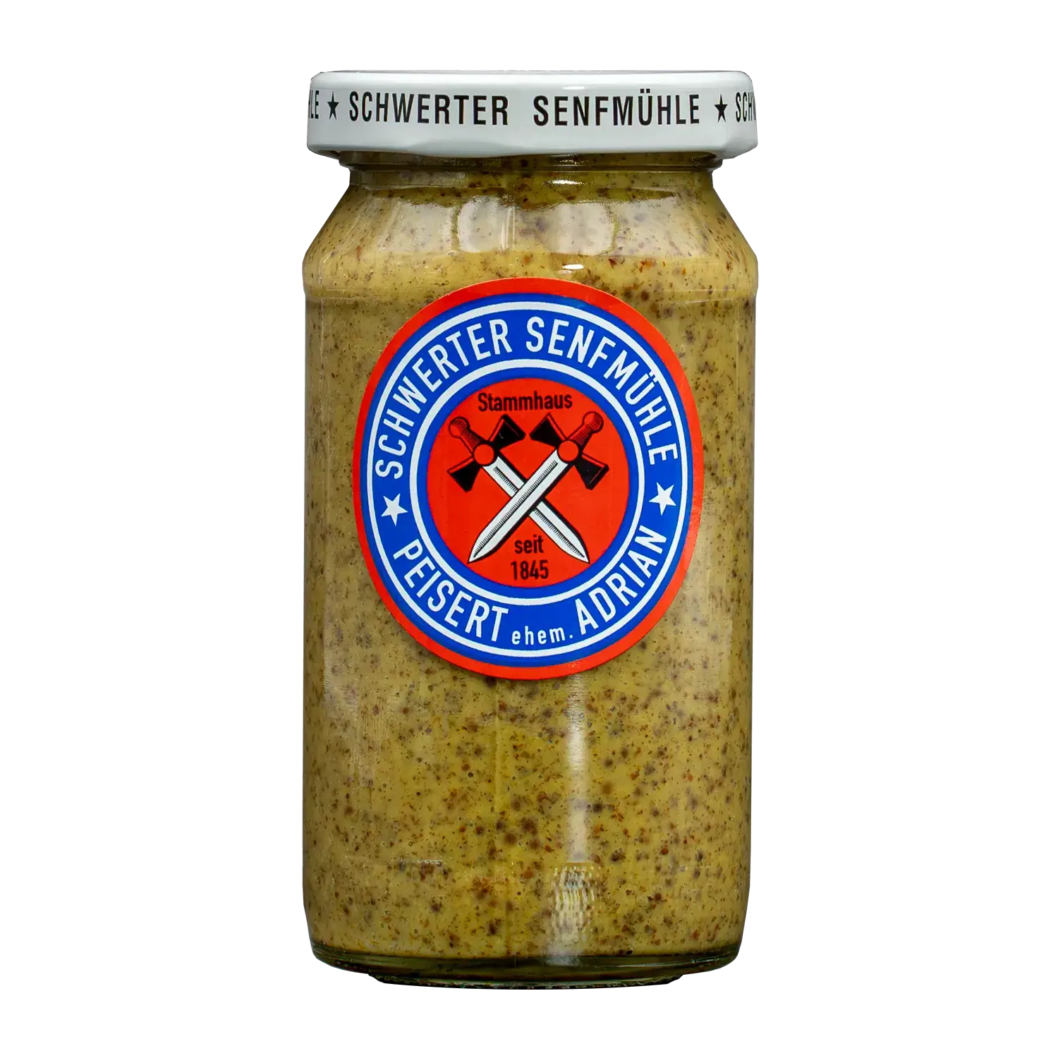 Scharfer Honig Senf, süßlich Scharfer Honig-Senf von Schwerter Senfmühle im Glas