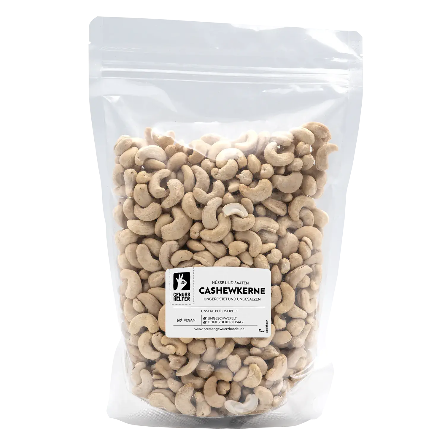 Cashewkerne, Großpackung Großgebinde-Beutel mit ungerösteten, ungesalzenen Cashewkernen