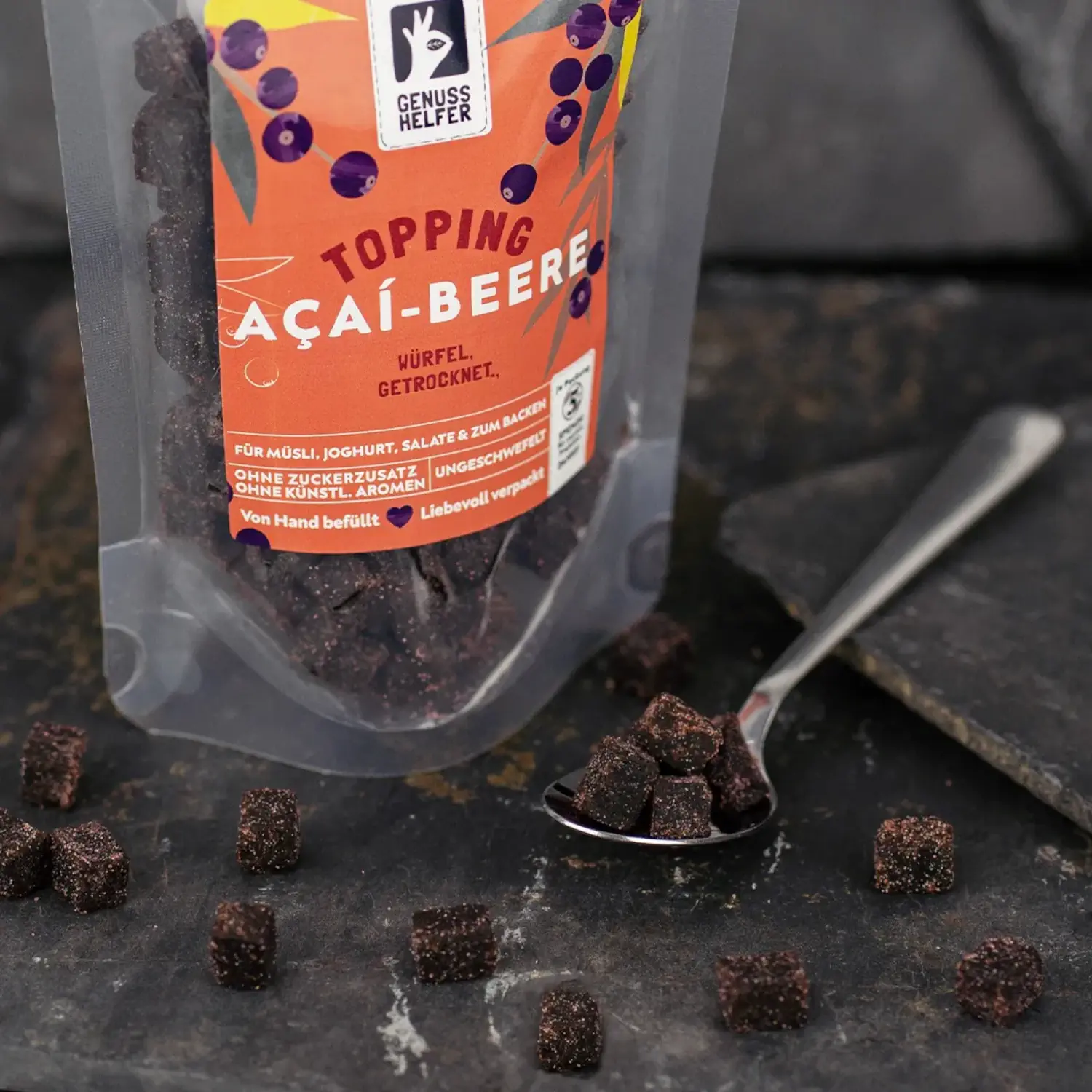 Nahaufnahme von Açaí-Beerenwürfeln