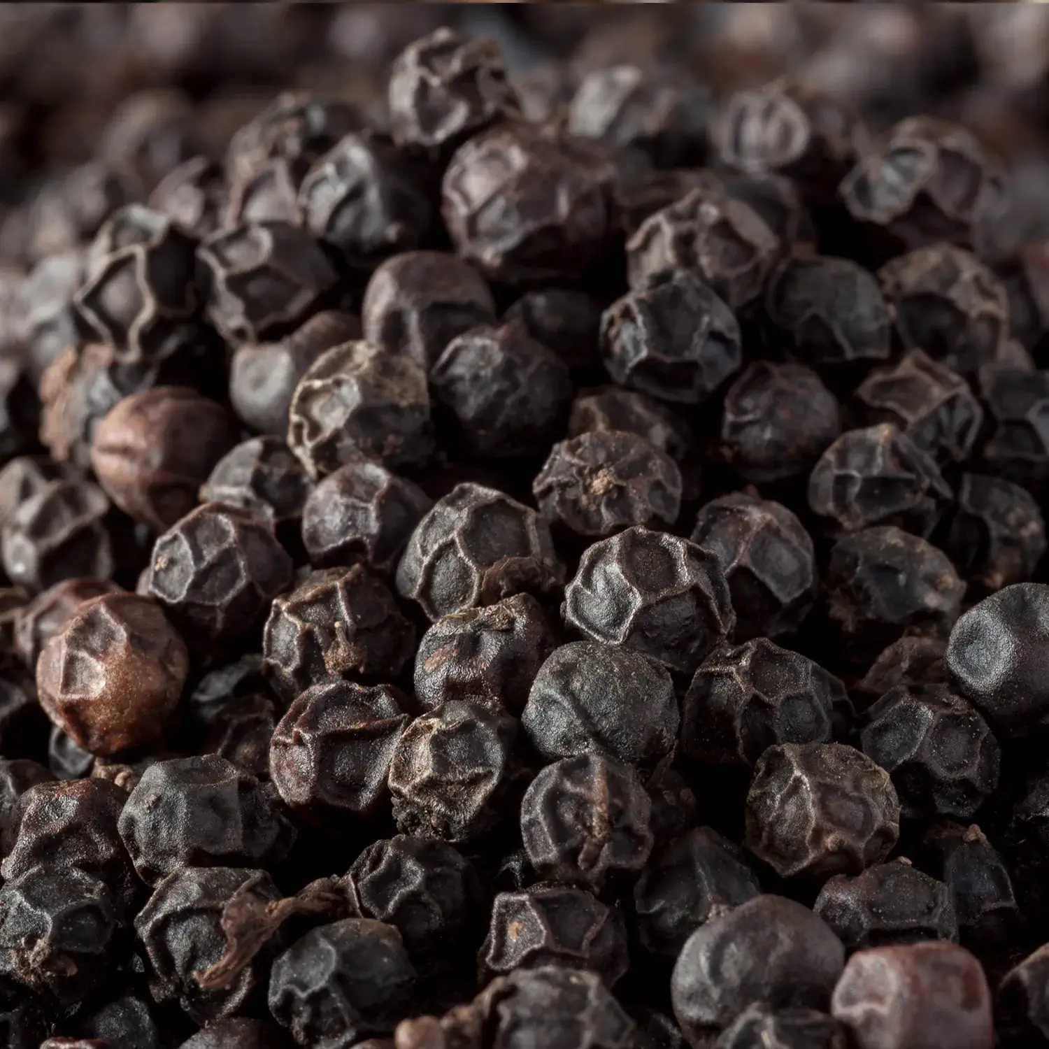 Detailansicht von schwarzem Kampot-Pfeffer