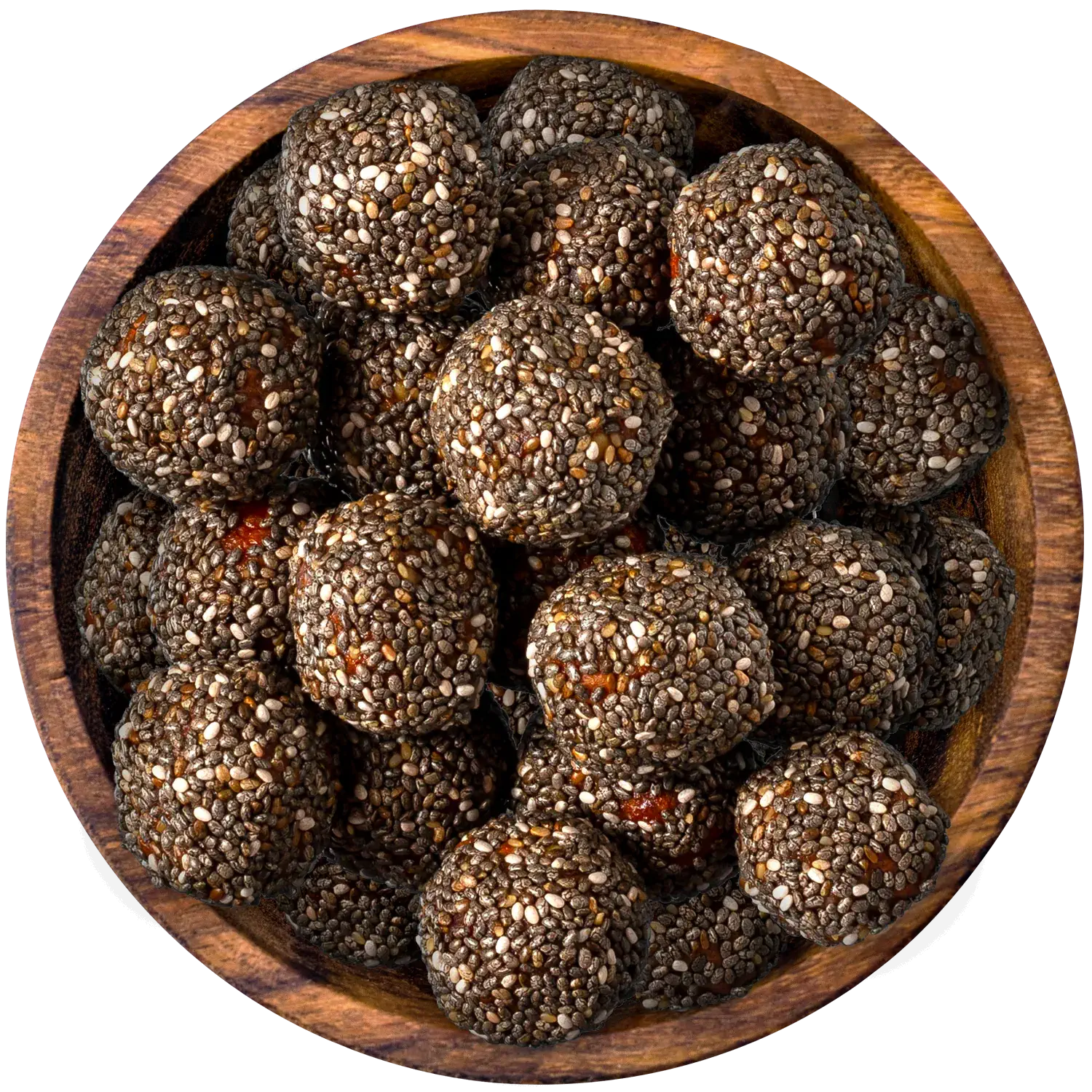 SnegBalls Superfood, Fruchtkugeln Snegballs „Superfood“ in einer Holzschale