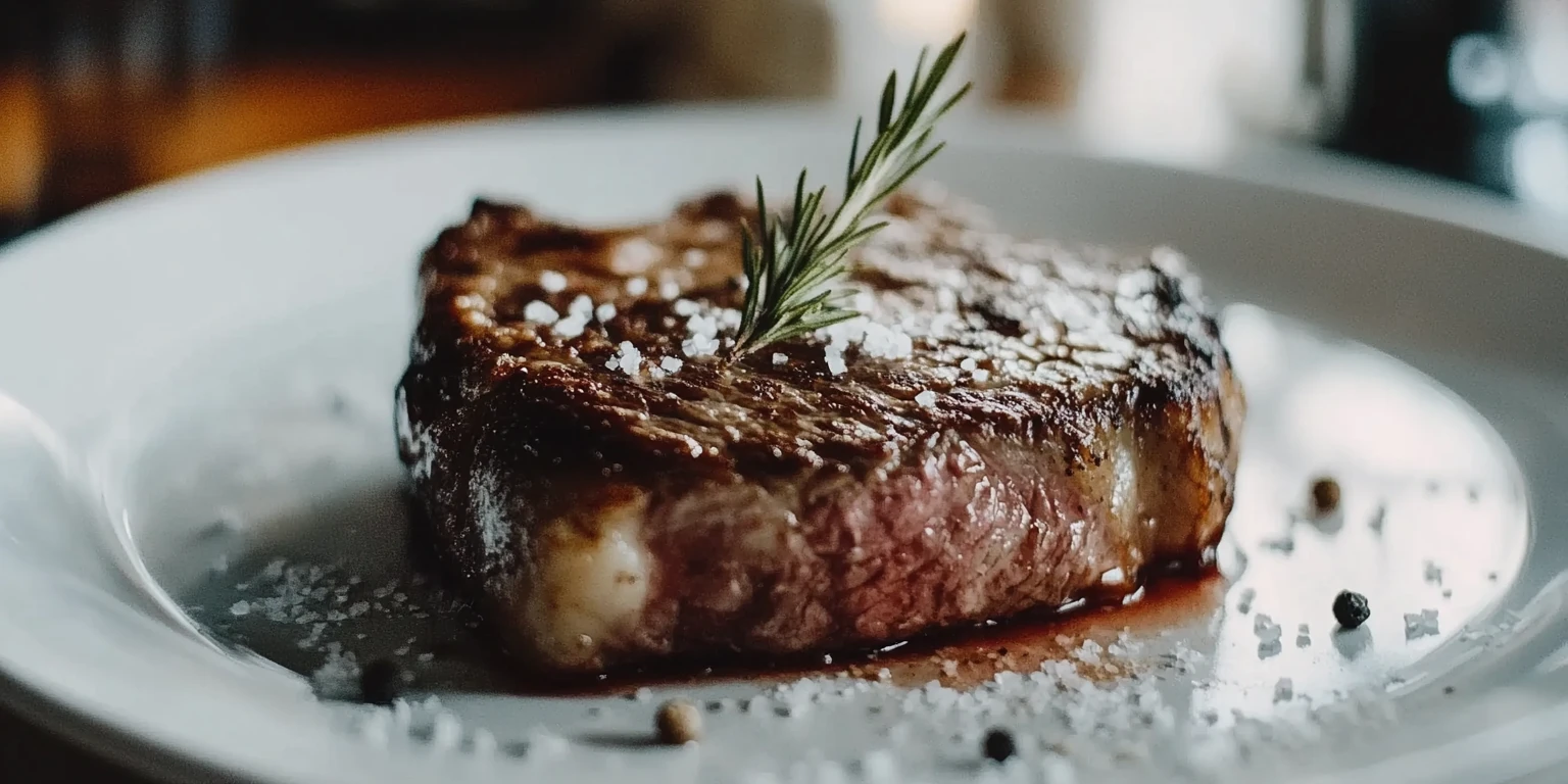 Steak mit Fleur de Sel als feine Würze serviert
