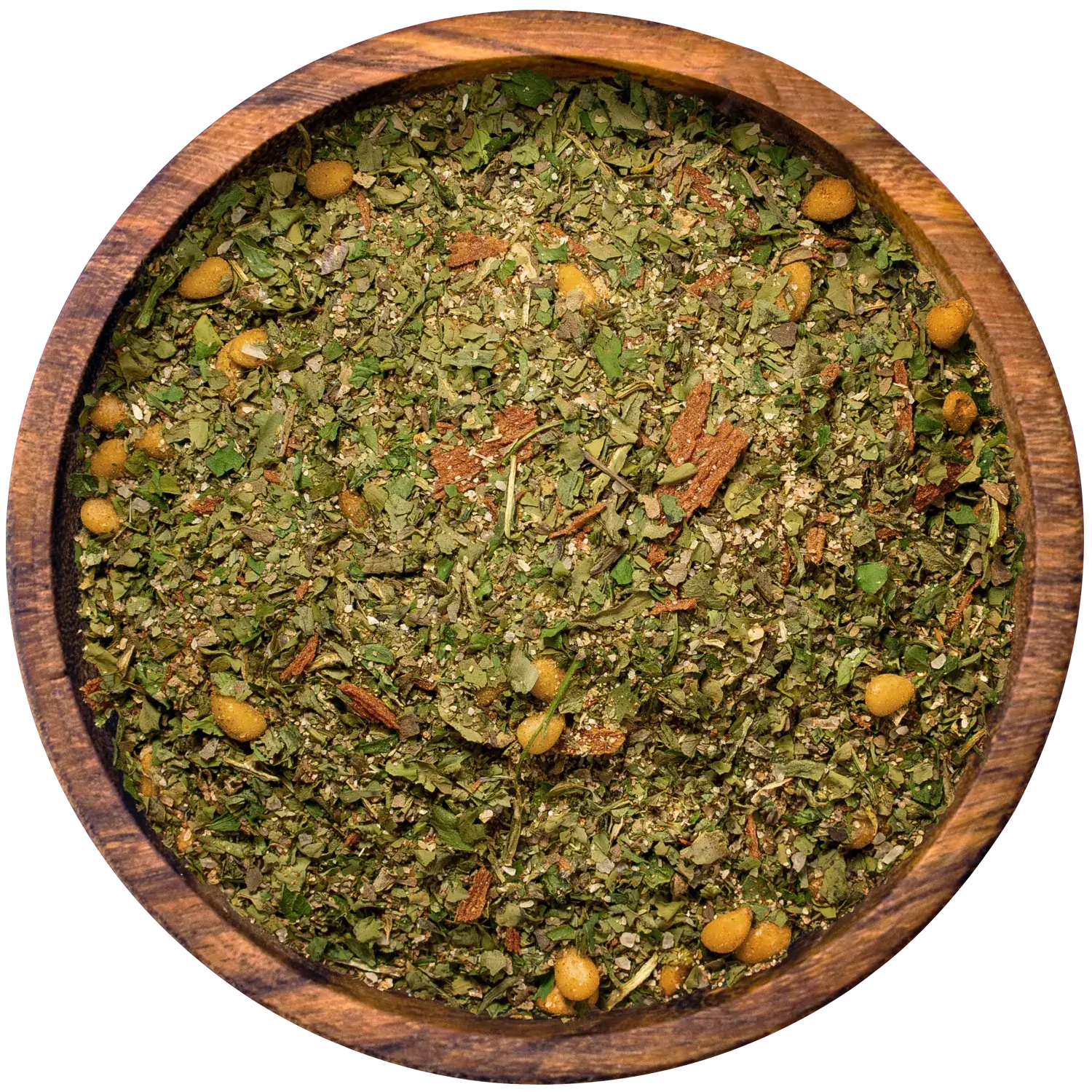 Rucola-Pesto-Gewürzmischung in einer Holzschale