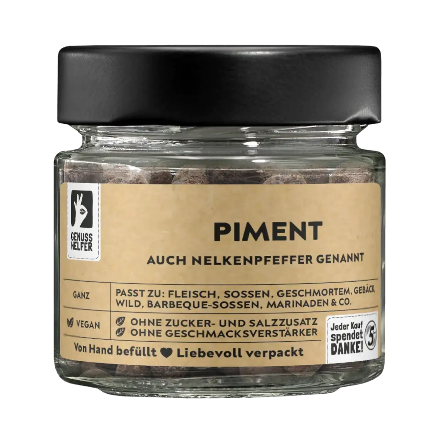Vorderansicht eines Glases mit ganzem Piment