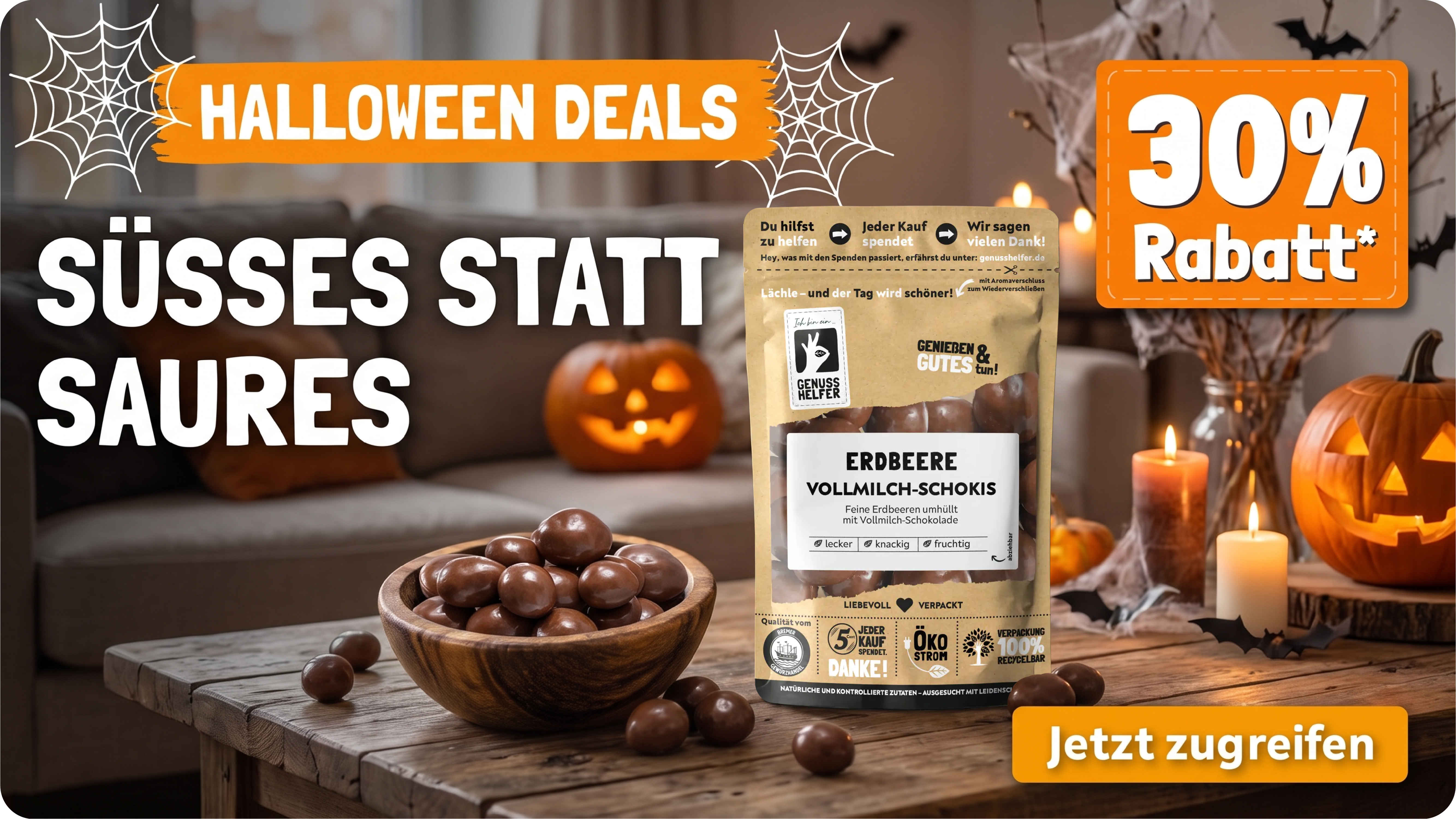 Halloween Süßes oder Saures 30% Artikel Erdbeer Vollmilch Schokis