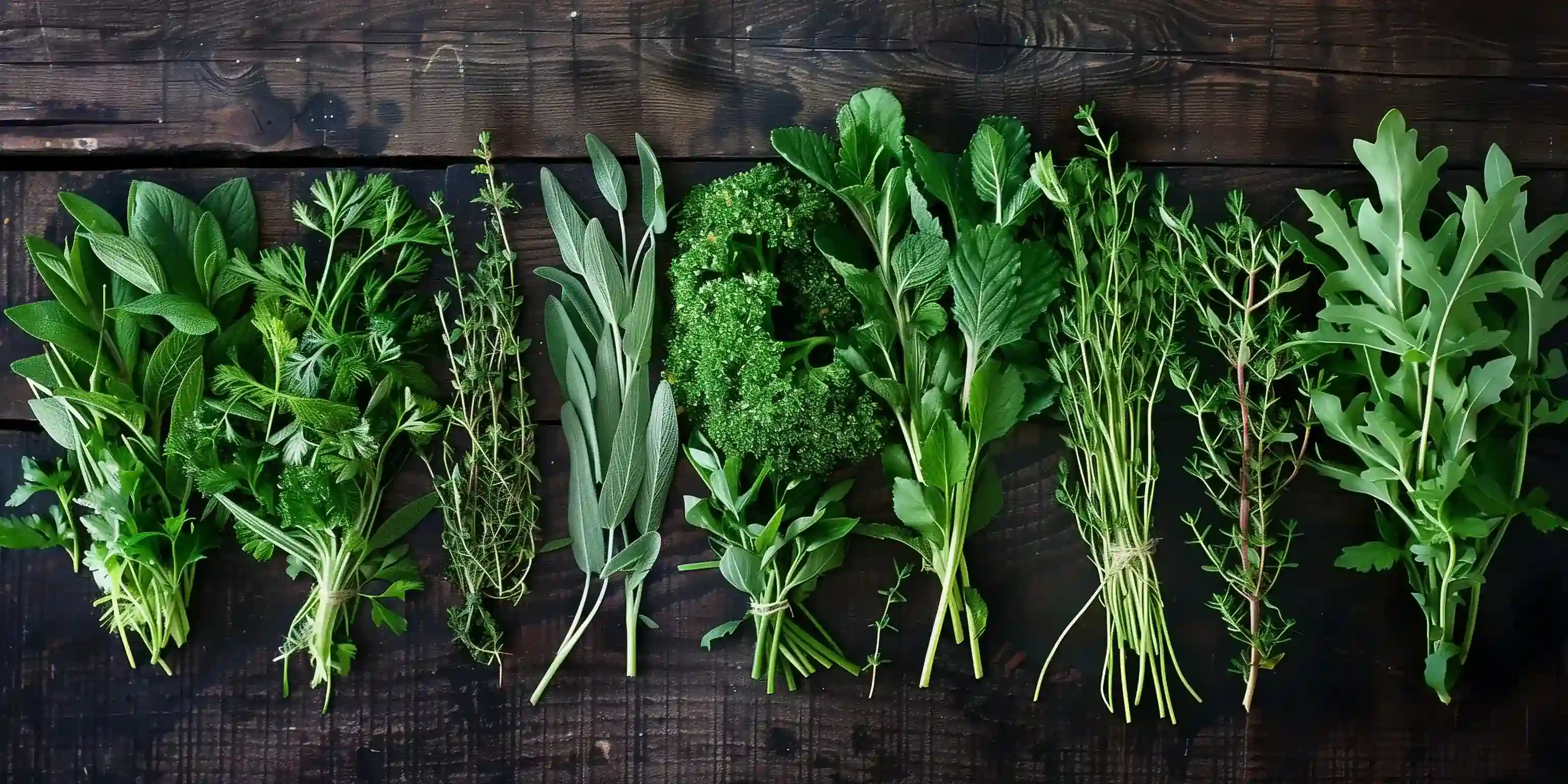 Frische Kräuter wie Rucola, Thymian, Minze, Salbei und Petersilie