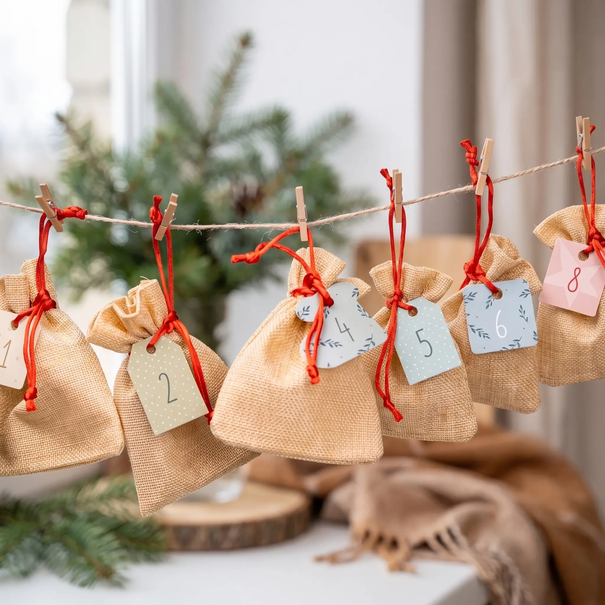 24 Stoffbeutel für Adventskalender zum Selberbasteln - Natur