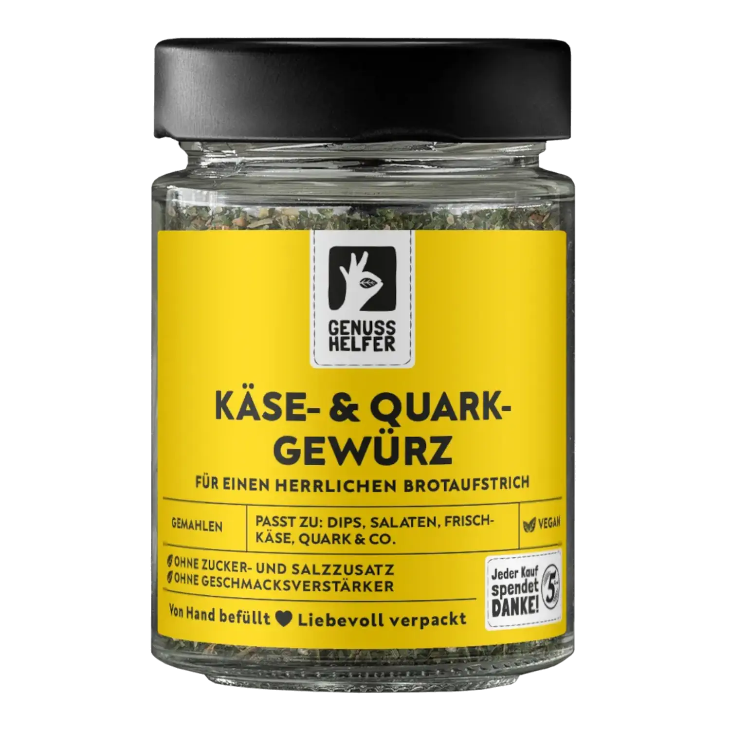 Vorderansicht eines Glases mit gemahlenem Käse- und Quarkgewürz