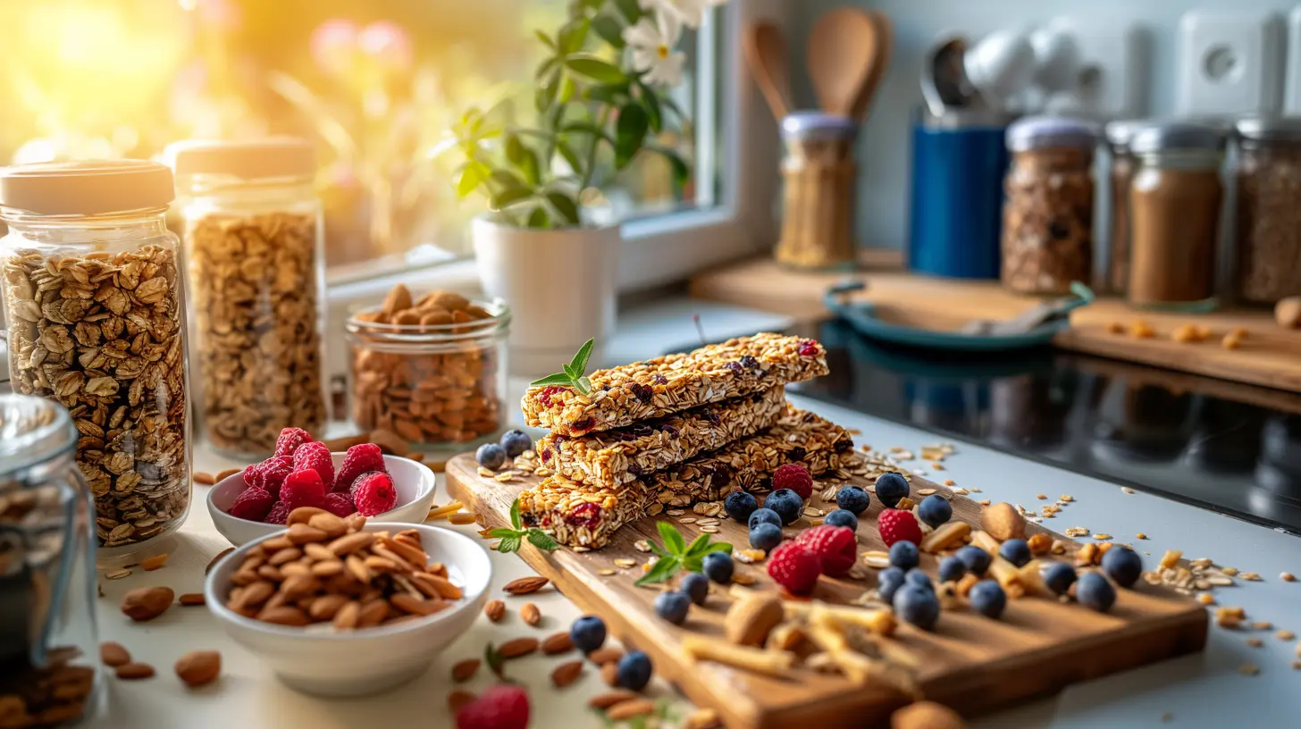 Selbstgemachte Müsliriegel mit Nüssen und Trockenfrüchten