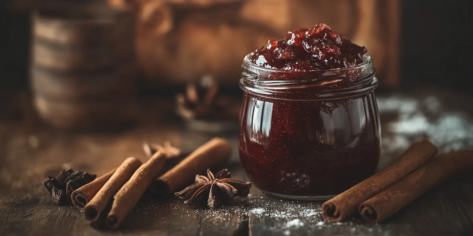 Marmeladenglas mit einer Ceylon-Zimtstange dekoriert