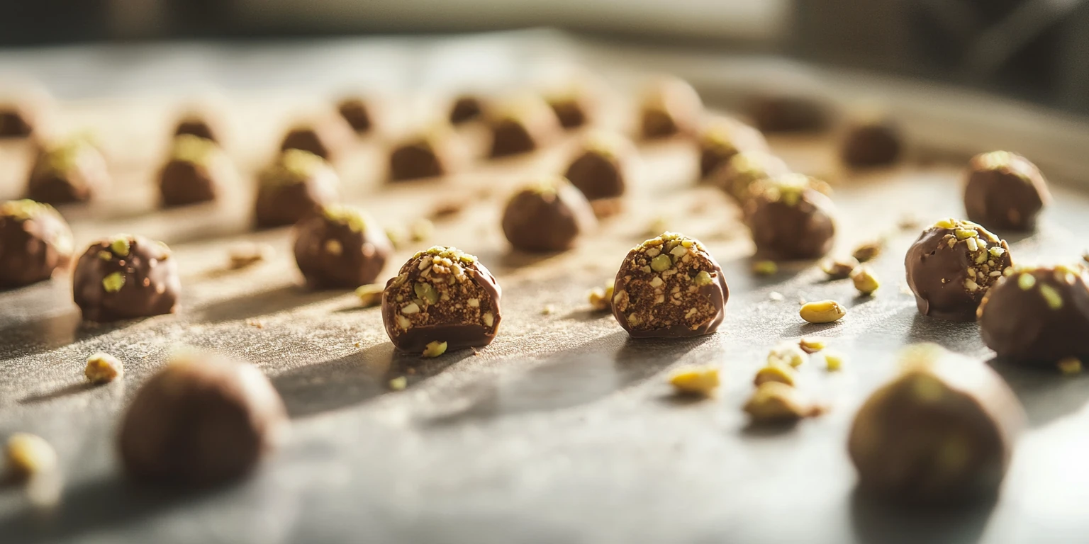 Pralinen mit gehackten Pistazien dekoriert