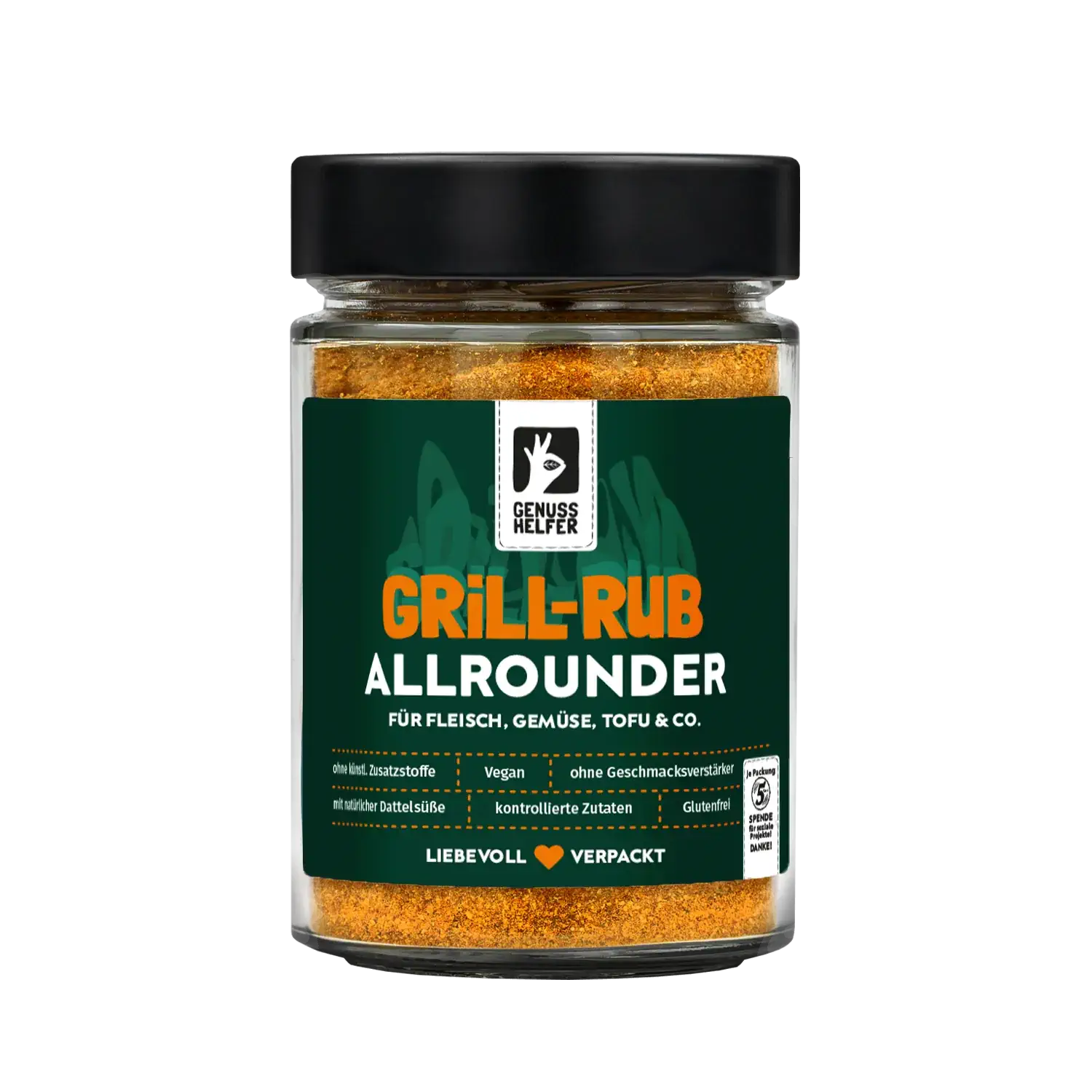 Grill-Rub Allrounder, im Glas Vorderansicht eines Glases mit Grill-Rub „Allrounder“