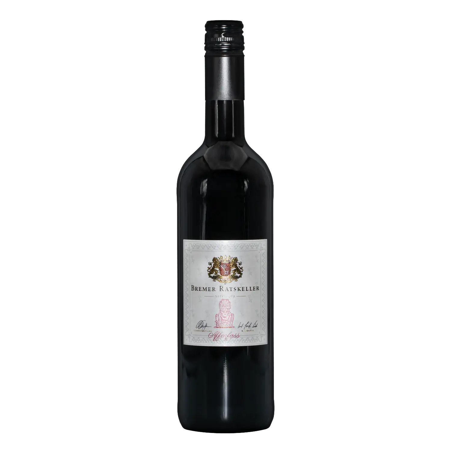 Edition Affenfass Rotwein feinherb, Pfalz 2022 Vorderansicht einer Flasche Rotwein „Edition Affenfass“ vom Bremer Ratskeller