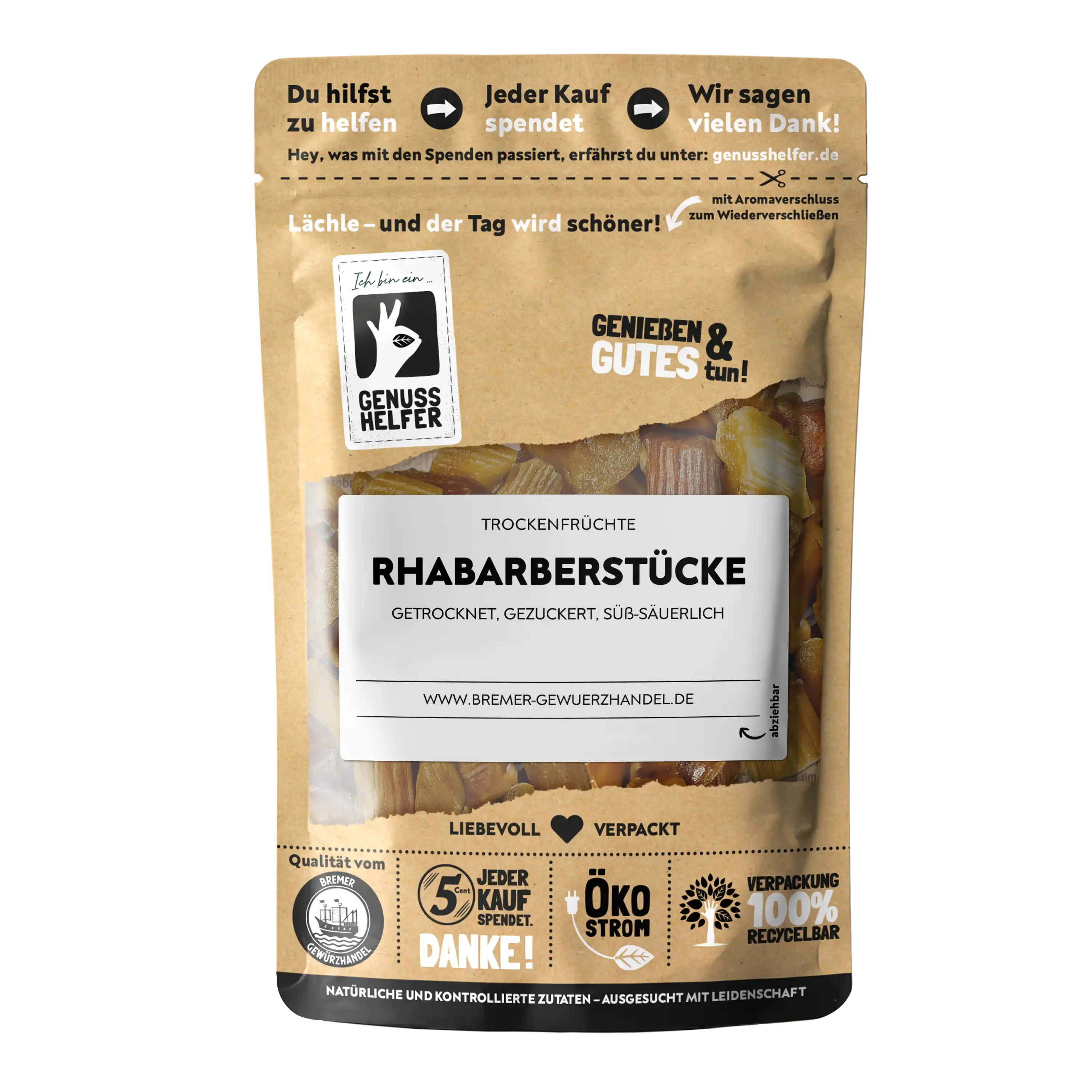 Rhabarberstücke, getrocknet, gezuckert