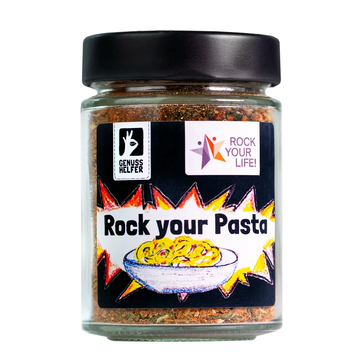 Rock your Life - Pasta-Gewürzmischung, im Glas Gewürzmischung „Rock Your Pasta“ in einer Holzschale