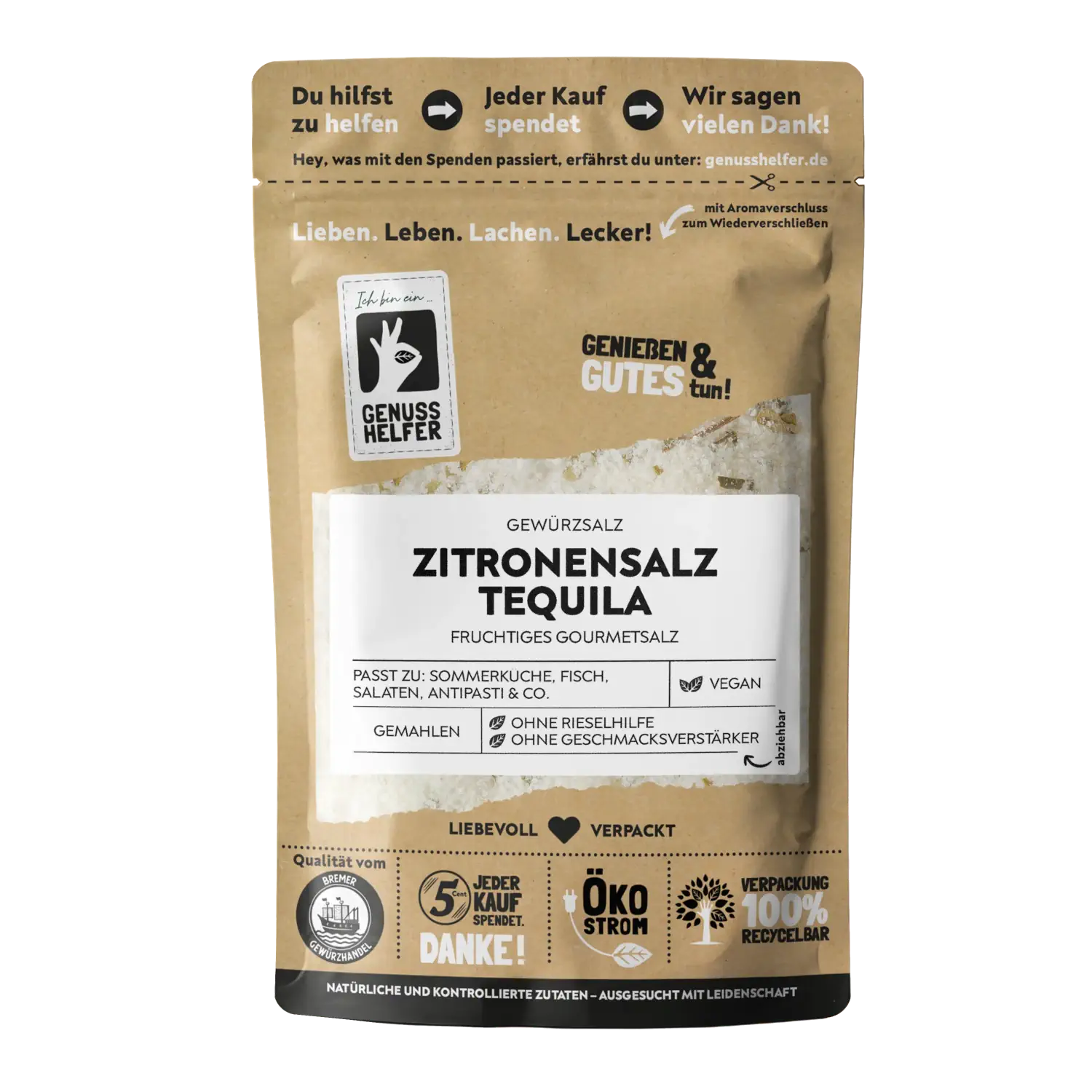 Zitronensalz Tequila, Salzen DaLuxe Vorderansicht eines Beutels mit Zitronensalz mit Tequila