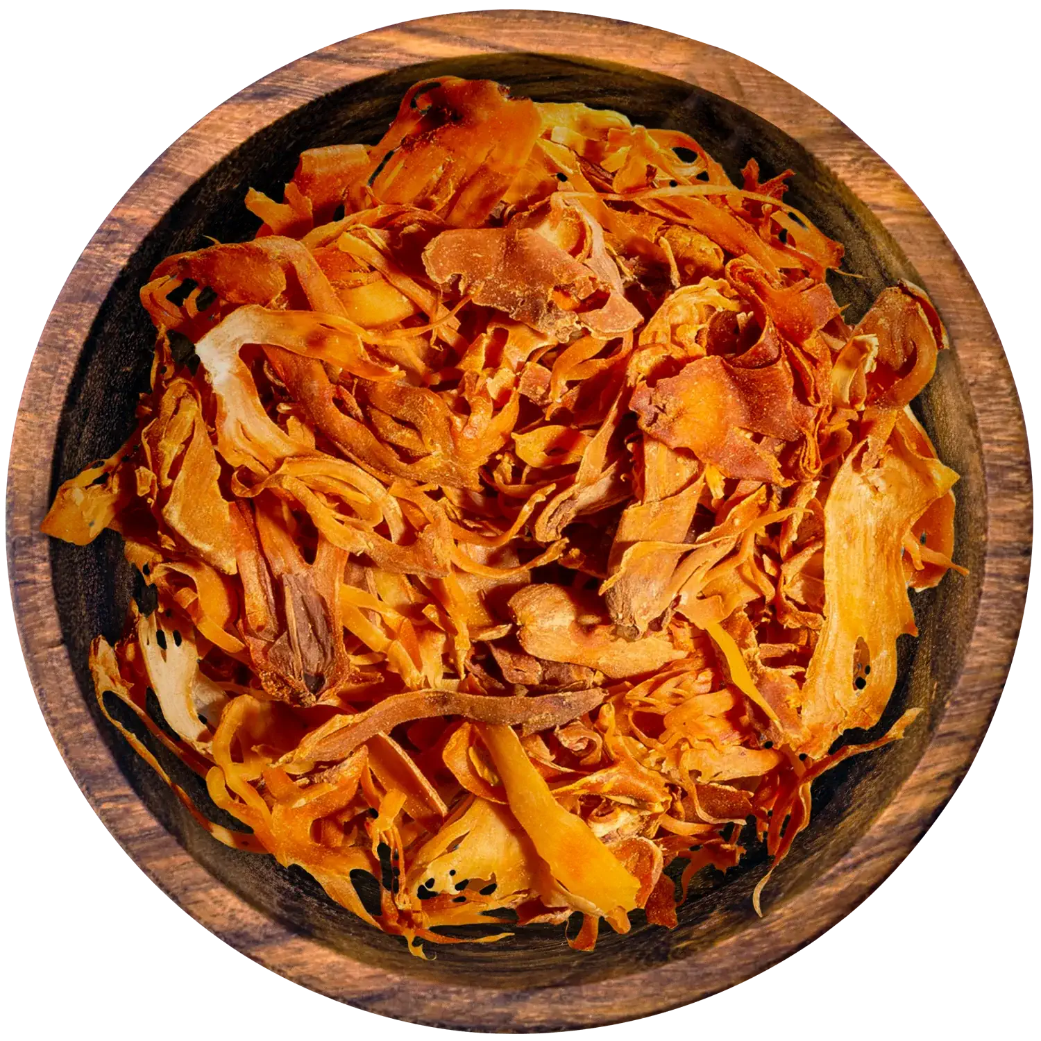 Ganze Macisblüten in einer Holzschale