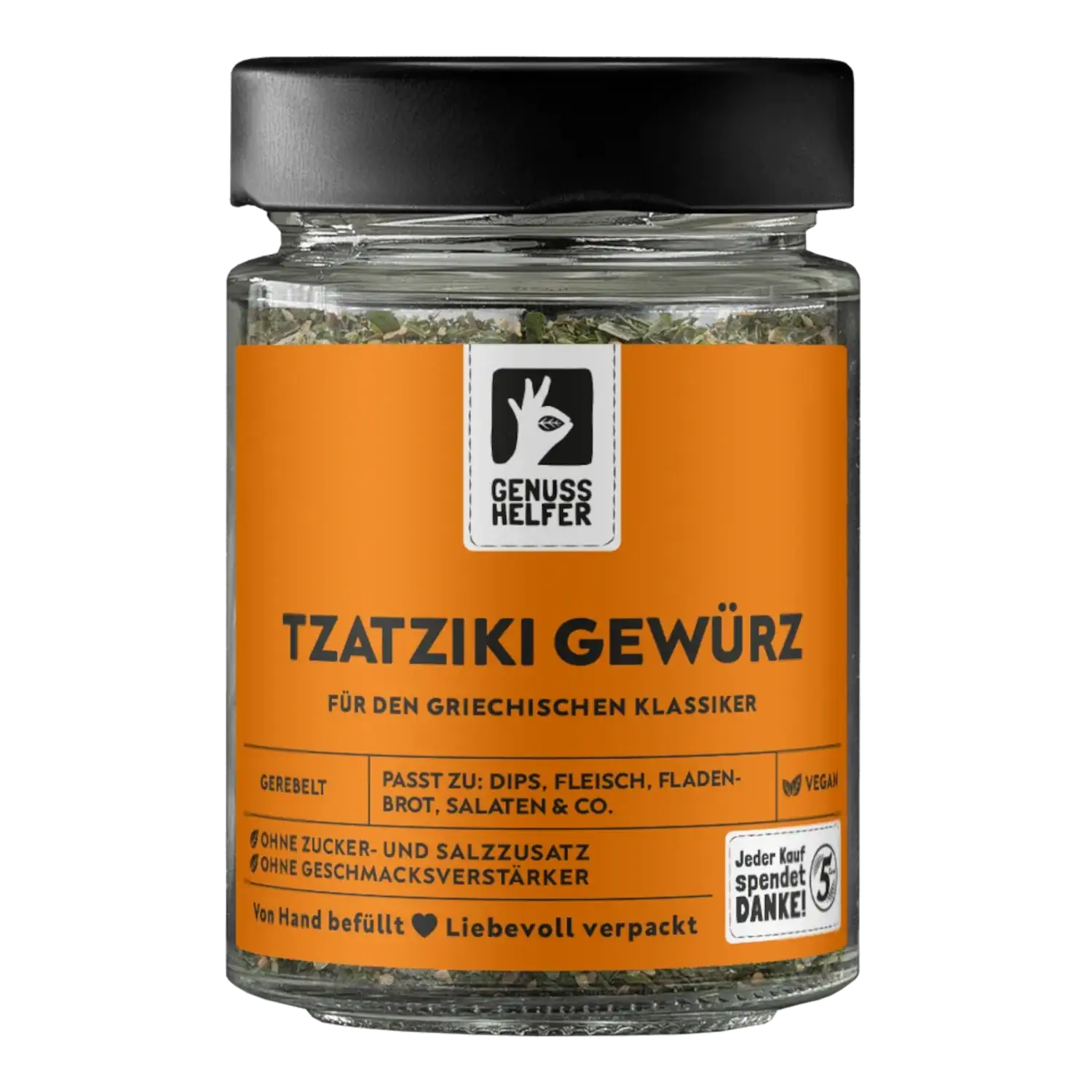 Vorderansicht eines Glases mit gerebeltem Tzatziki-Gewürz