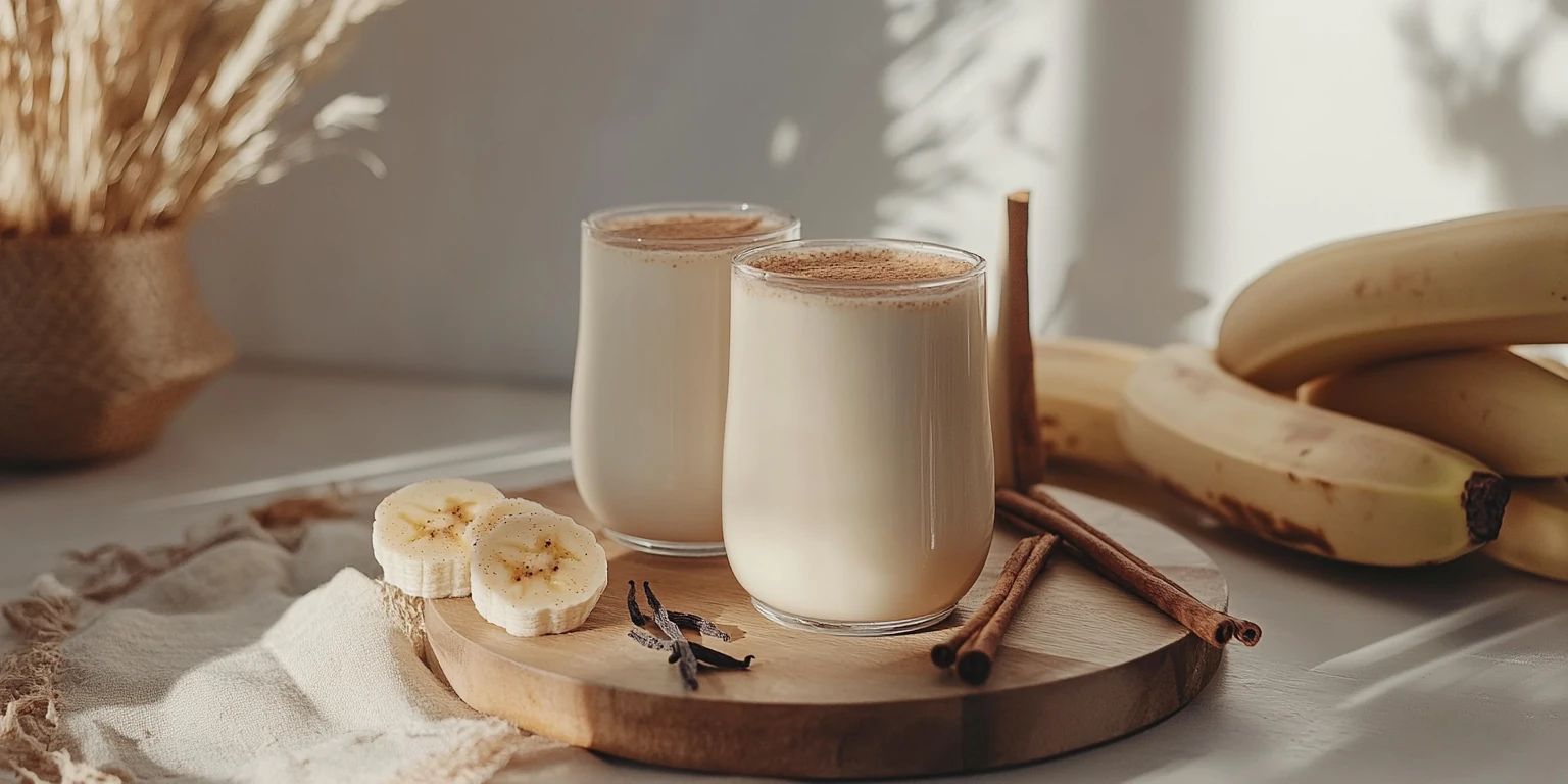 Bananenmilch mit Zimt und gemahlener Bourbon-Vanille verfeinert
