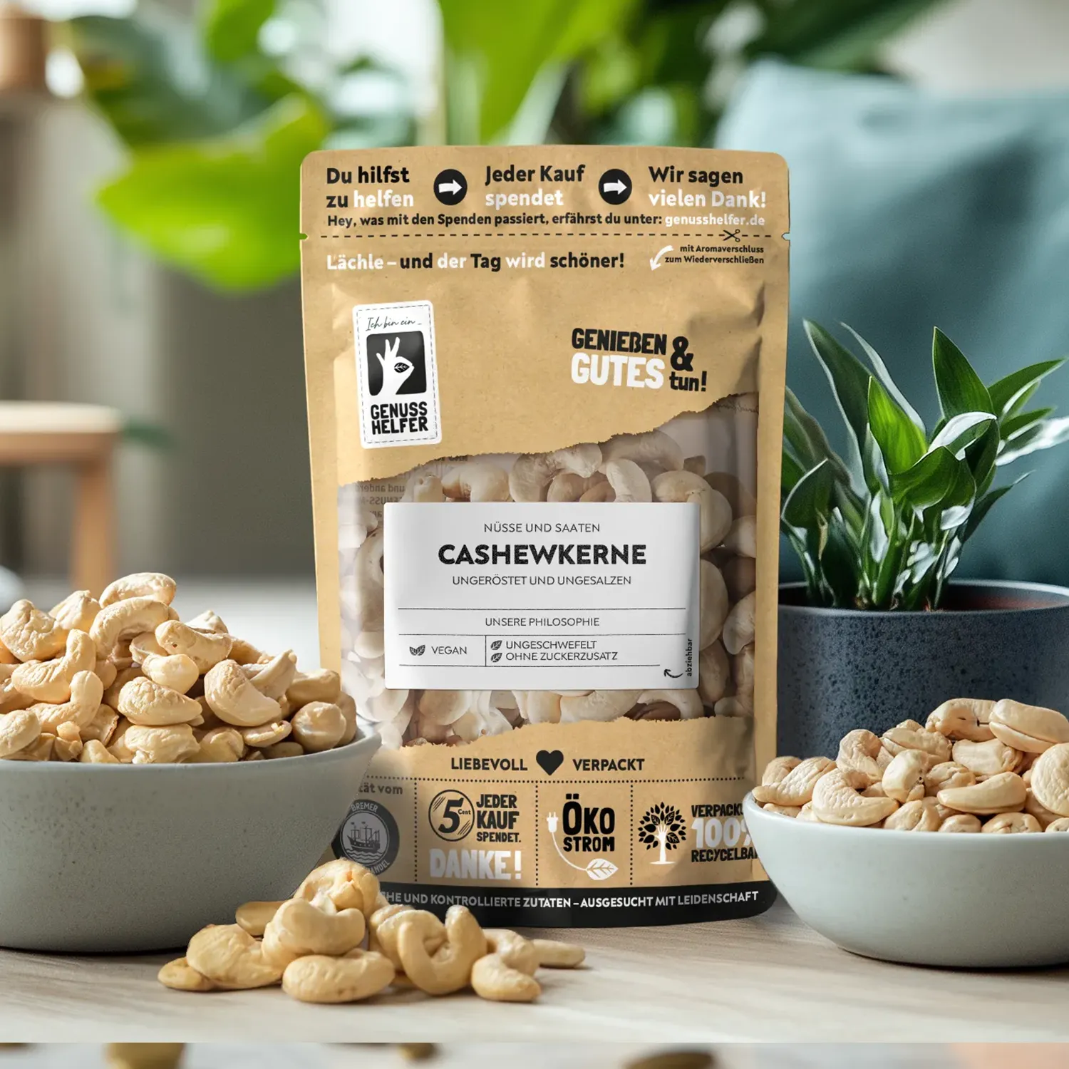 Präsentation ganzer Cashewkerne