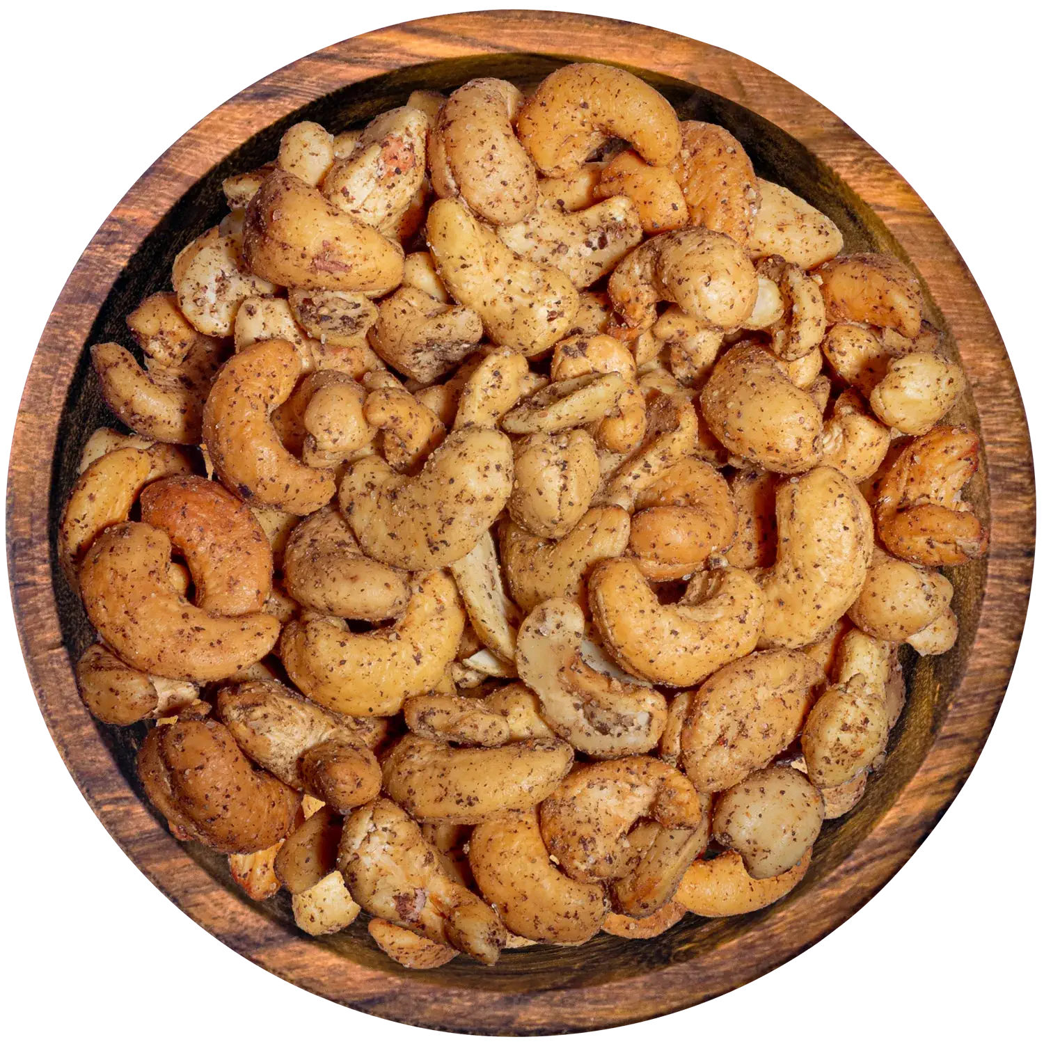 Cashews Salz & Pfeffer, geröstet & gewürzt Vorderansicht eines Beutels mit Cashewkernen „Salz und Pfeffer Spicy Roasted“