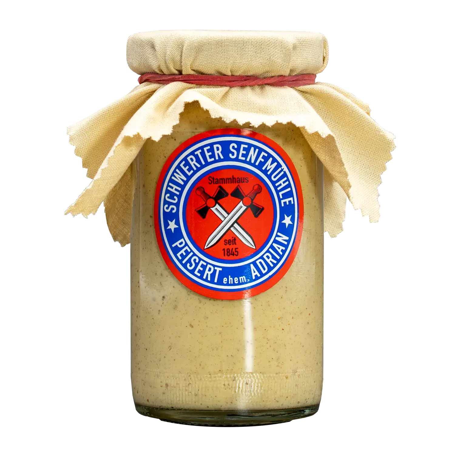 Bier Senf Vorderansicht eines Glases mit Bier-Senf von der Schwerter Senfmühle