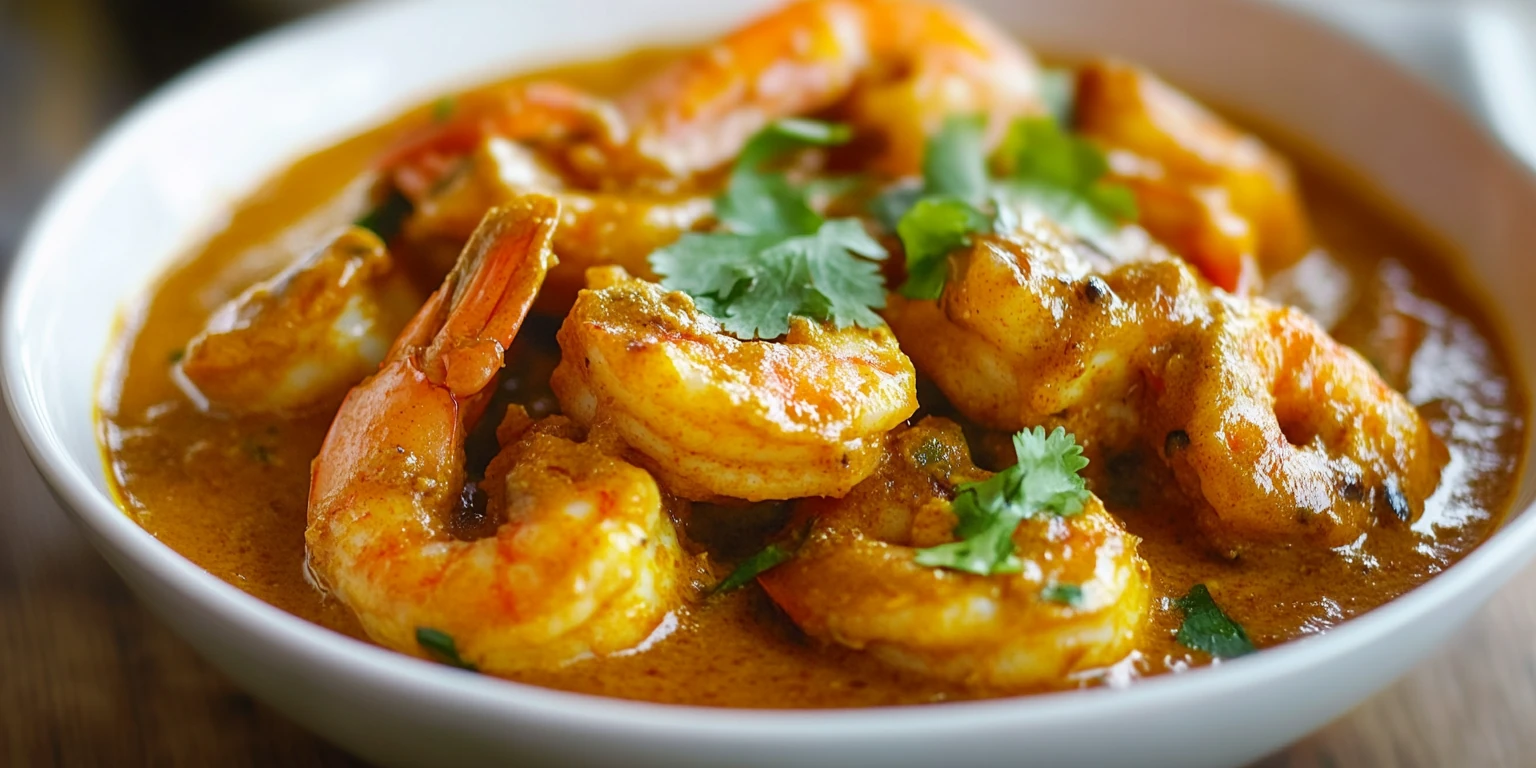 Meeresfrüchte im Curry Indisch Madras serviert